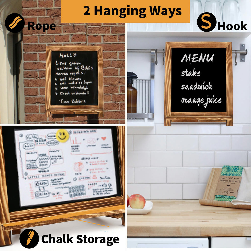 Rustic Chalkboard Sign, 15”x12” Standing Wood Framed Blackboard with Chalk Marker and Magnets, Magnetic Chalk Board Easel for Menu Kitchen Wedding Home Décor, Tabletop or Wall Hanging Display