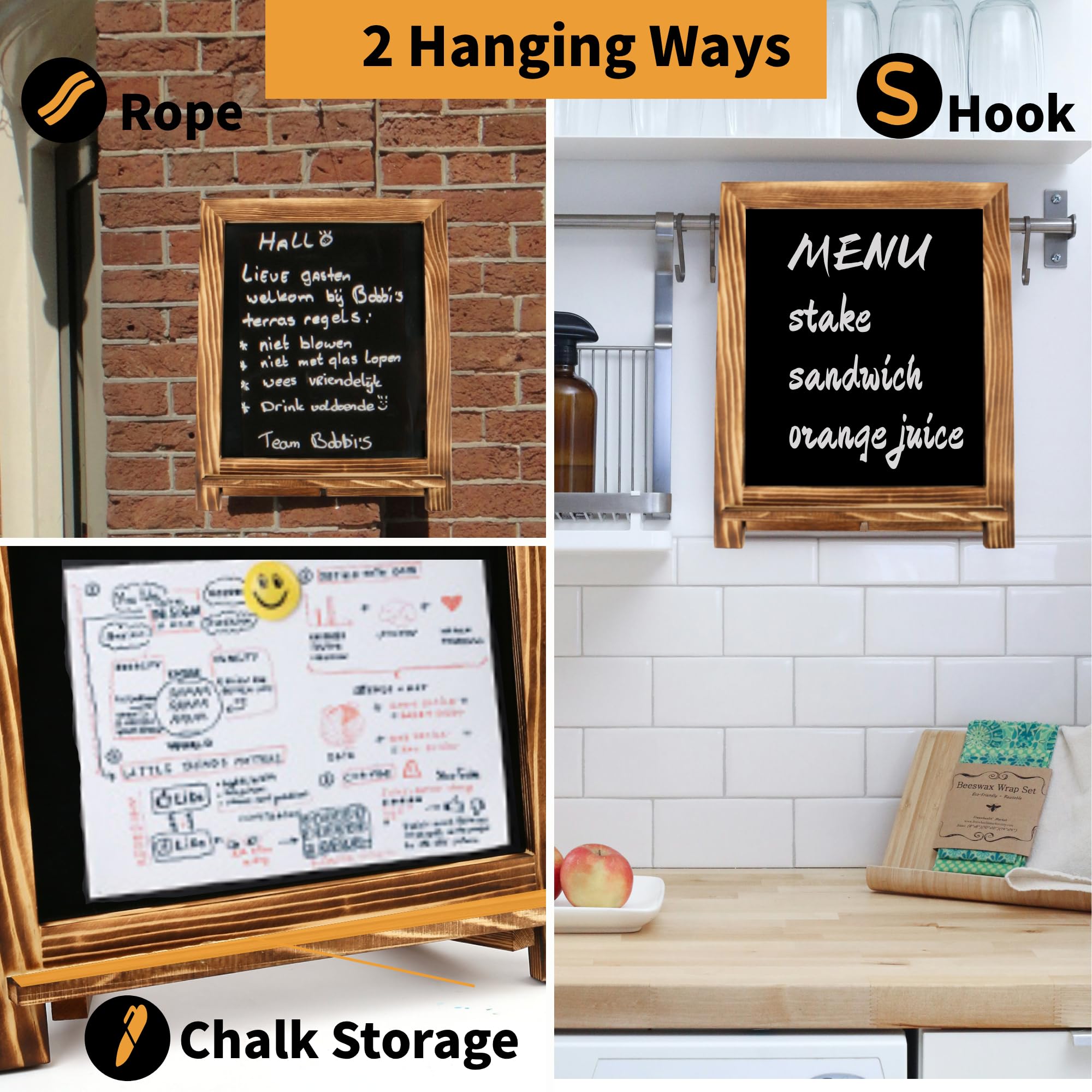 Rustic Chalkboard Sign, 15”x12” Standing Wood Framed Blackboard with Chalk Marker and Magnets, Magnetic Chalk Board Easel for Menu Kitchen Wedding Home Décor, Tabletop or Wall Hanging Display