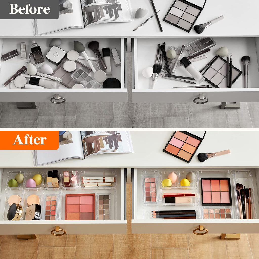 Lifewit Drawer Organizer, Clear Makeup Organizer, Plastic Desk Organizer and Storage for Makeup, Jewelries, Bedroom, Bathroom, 25 Packs