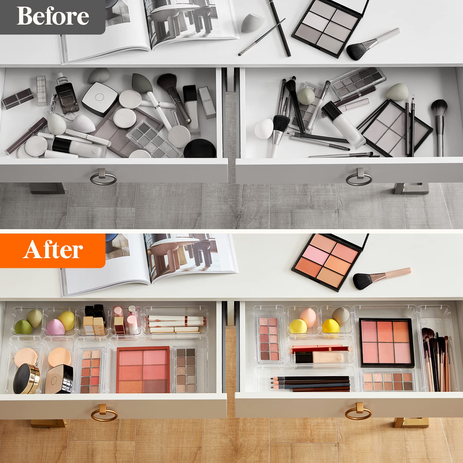 Lifewit Drawer Organizer, Clear Makeup Organizer, Plastic Desk Organizer and Storage for Makeup, Jewelries, Bedroom, Bathroom, 25 Packs