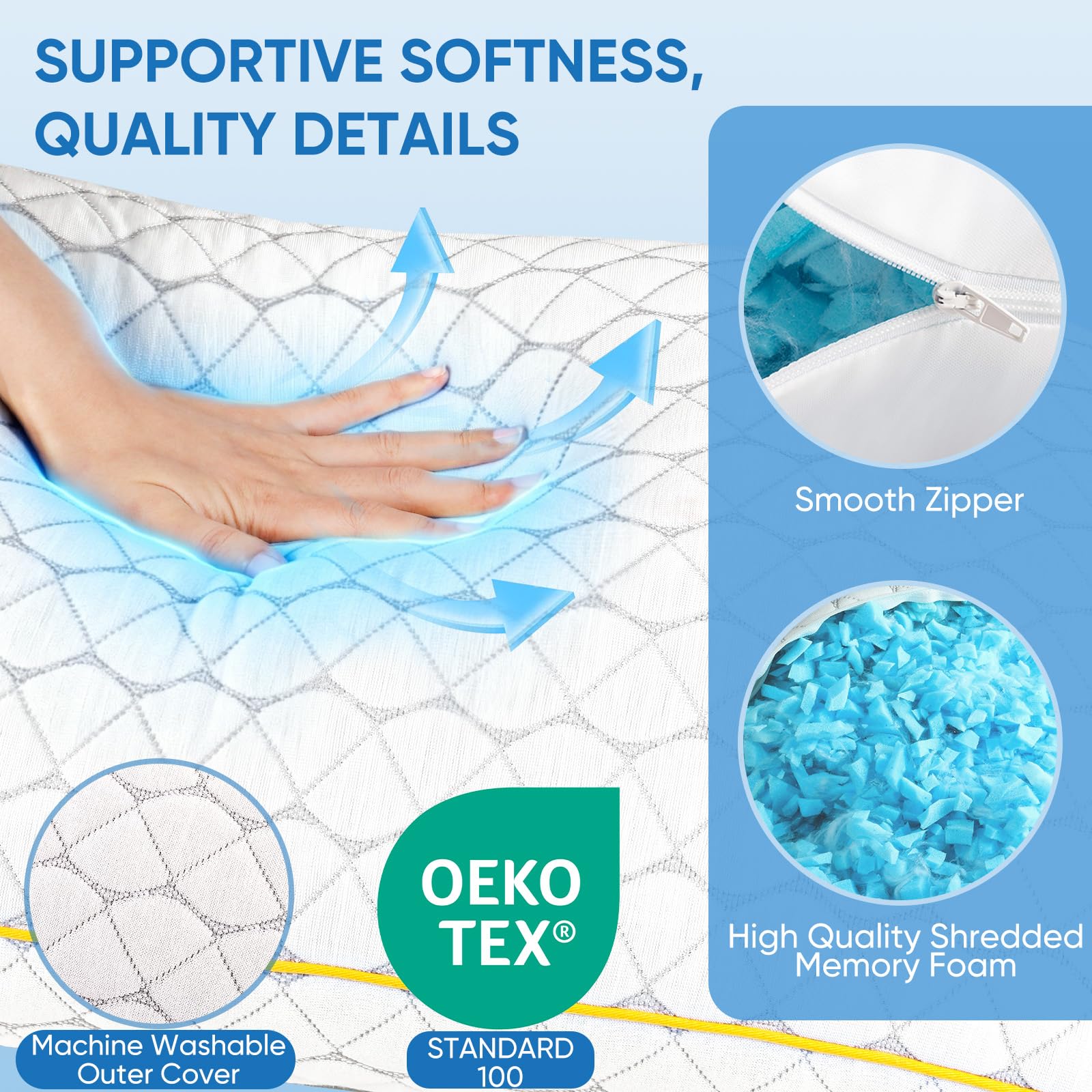 Cooling Shredded Memory Foam Pillows King Size 2 Pack – Adjustable Bed Pillows for Sleeping, Breathable Cooling Supportive Pillow for Side Back & Stomach Sleepers, with Washable Cover