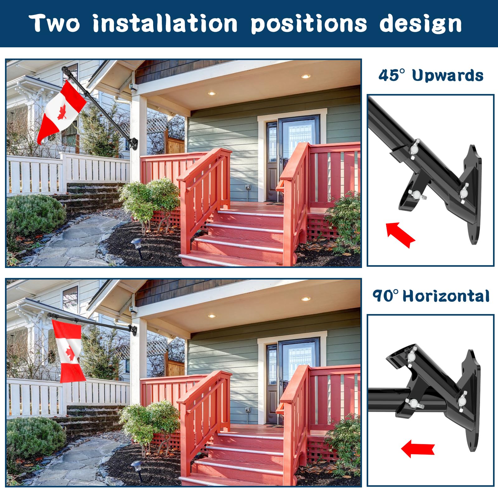 Hanotic Flag Pole Kit, 6FT Flag Poles Outdoor with Upgraded Bracket, Adjustable Length, 360° Tangle Stainless Steel, Residential or Commercial, for Garden, Yard, Patio (Without Flag, Black)
