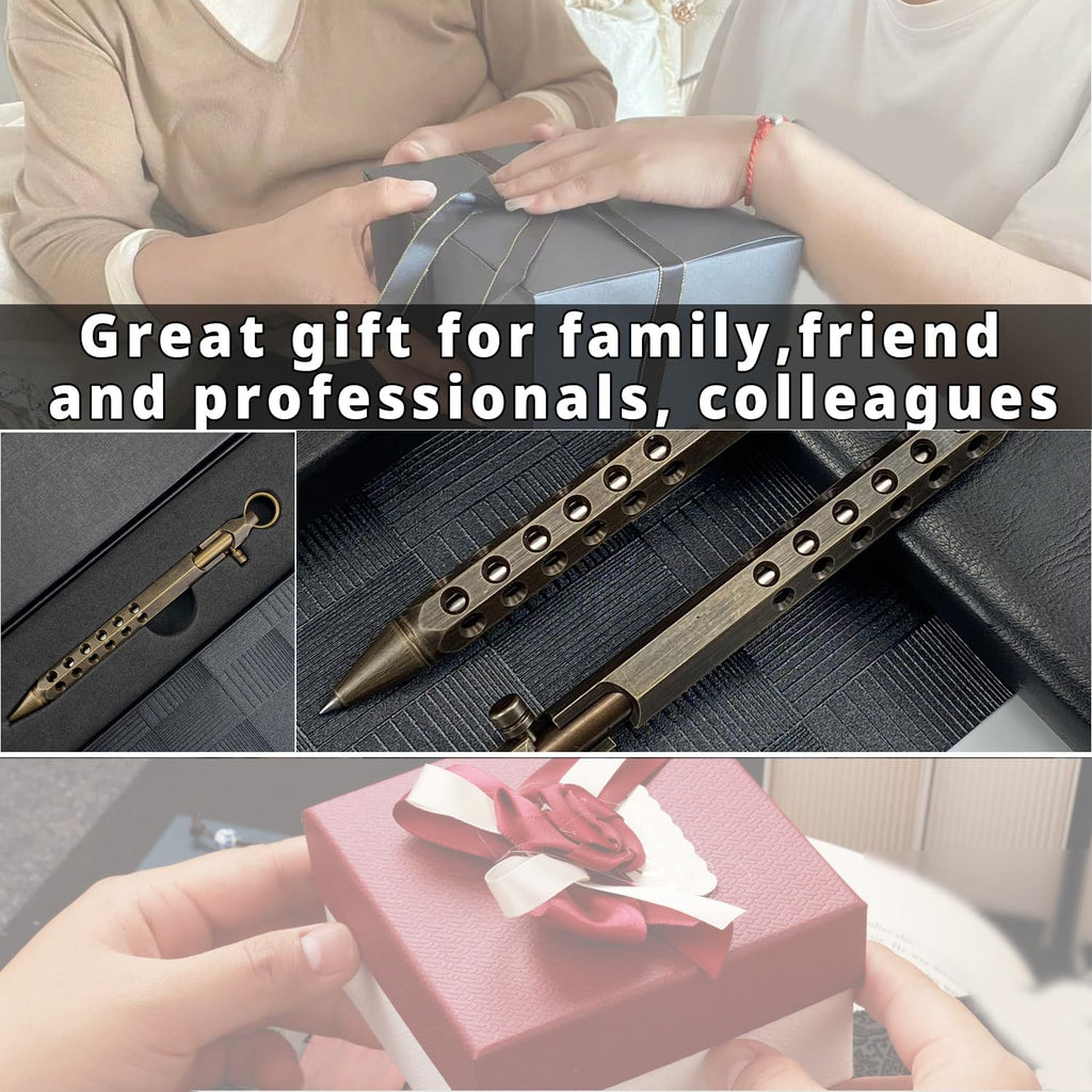 Bolt Action Pen, Solid Brass edc Pen Six-edge Pocket Pen Metal Tactical Pen with Refills and Clip YUEZUDPO Signature Pen for Business, Christmas, Birthday (Black)