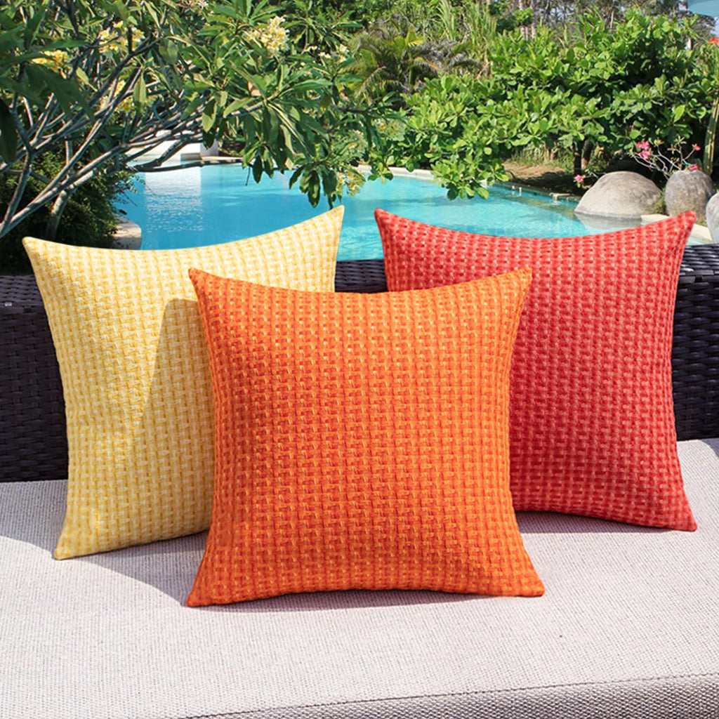 Kevin Textile Outdoor Waterproof Throw Pillow Covers Pack of 2 Weaving Texture Water Resistant Outside Decorative Cushion Covers for Garden Patio Tent Balcony Bench Couch Sofa 16x16 Inch, Yellow