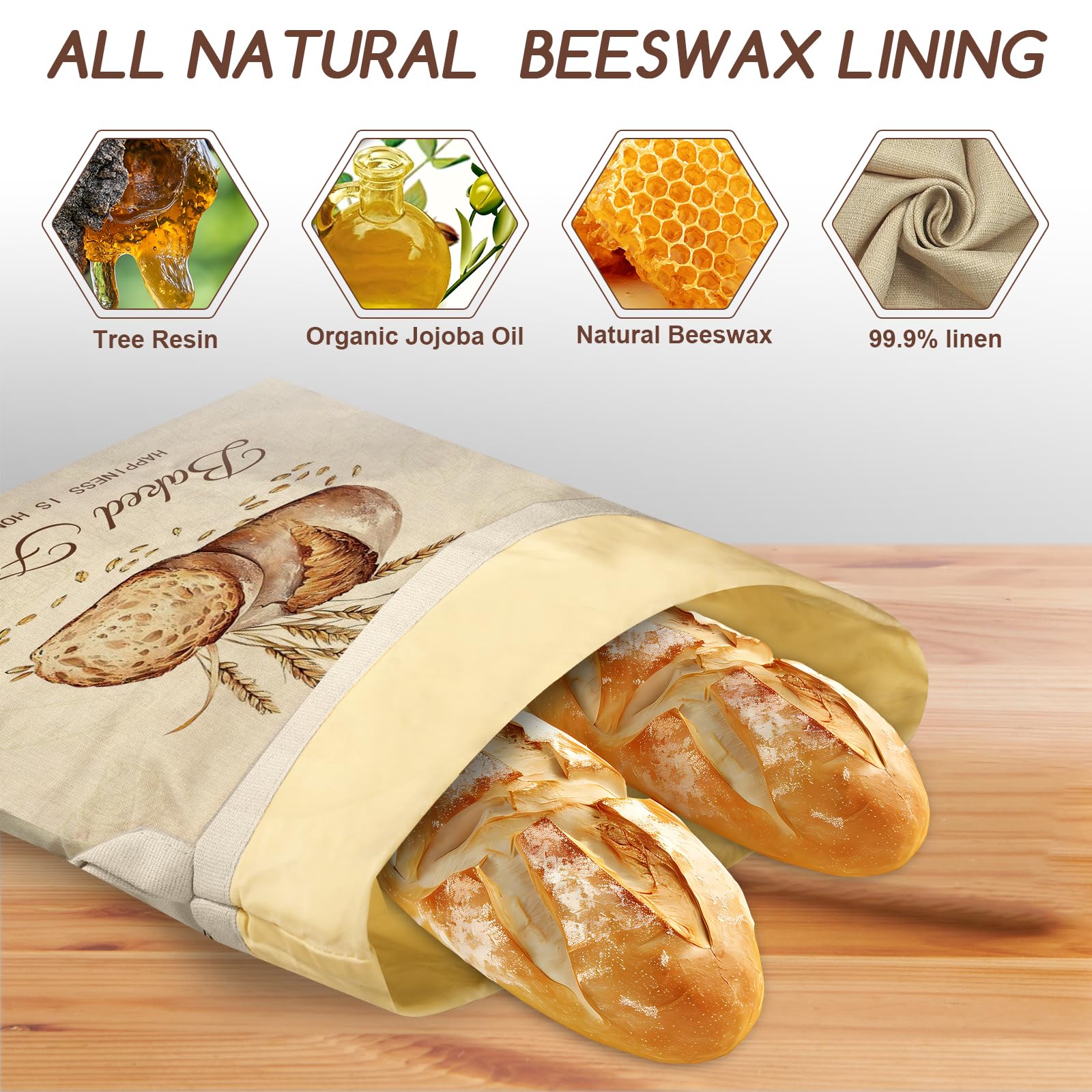 Beeswax Bread Bags for Sourdough, 2 Pack Reusable Bread Bag for Storage XL 17x13 Inch, Large Linen Bags for Homemade Sourdough - Keep Fresh, Freezer Safe