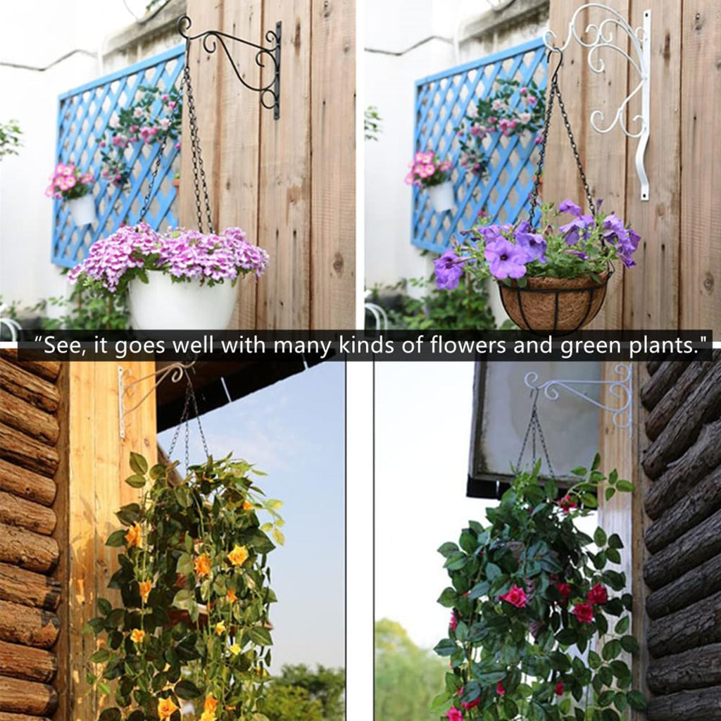 4 Pack Plant Hanging Hooks for Wall, Black Metal Iron Brackets, Decorative Indoor & Outdoor Garden Tree Fence Rack, Flower Pot Hangers for Potted Plants, Bird Feeder, Lantern, Wind Chime, Solar Lights