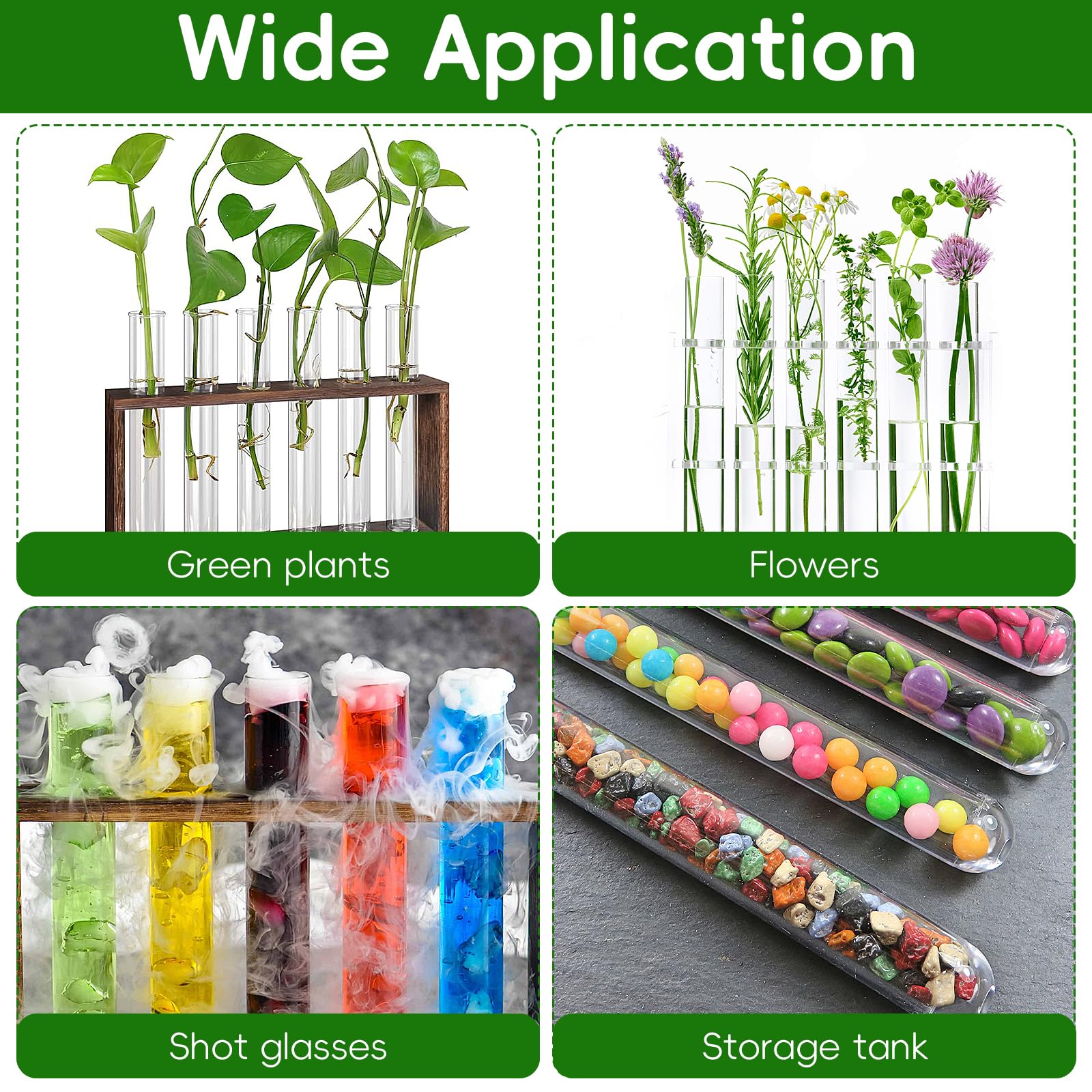 Worldity 15Pcs Clear Test Tubes for Plant, 20ml Plant Propagation Tube with Brush, Plastic Test Tubes for Hydroponic Plants, Flowers, Home Office Wall Decor (12cm), Transparent