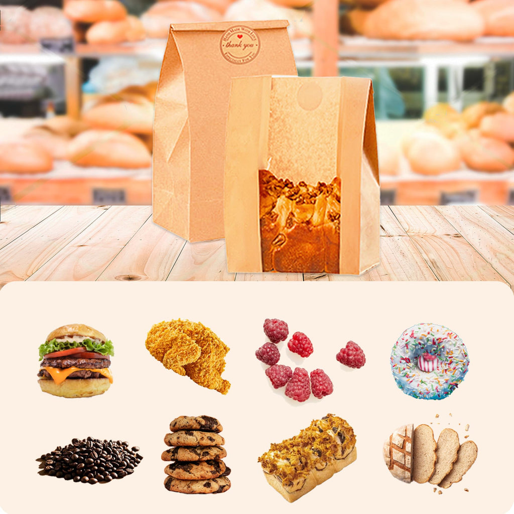 Homrelaxy 120Pcs Paper Bread Bags for Homemade Bread, Sourdough Bag with Window, 13.7 x 8.3 x 3.5 Inch Large Brown Kraft Bakery Bags for Storing Loaves & Snacks, Includes 130 Sealing Stickers