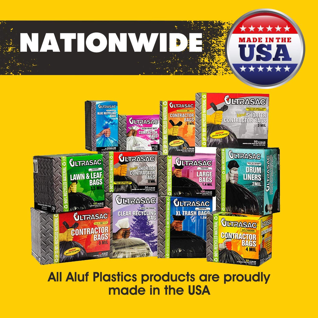 Aluf Plastics 33 Gallon Clear Trash Bags - (Huge 100 Pack) - 33' x 39' - 1.5 MIL (Equivalent) - CSR SERIES - Heavy Duty Industrial Liners Clear Garbage Bags for Recycling, Contractors, Storage