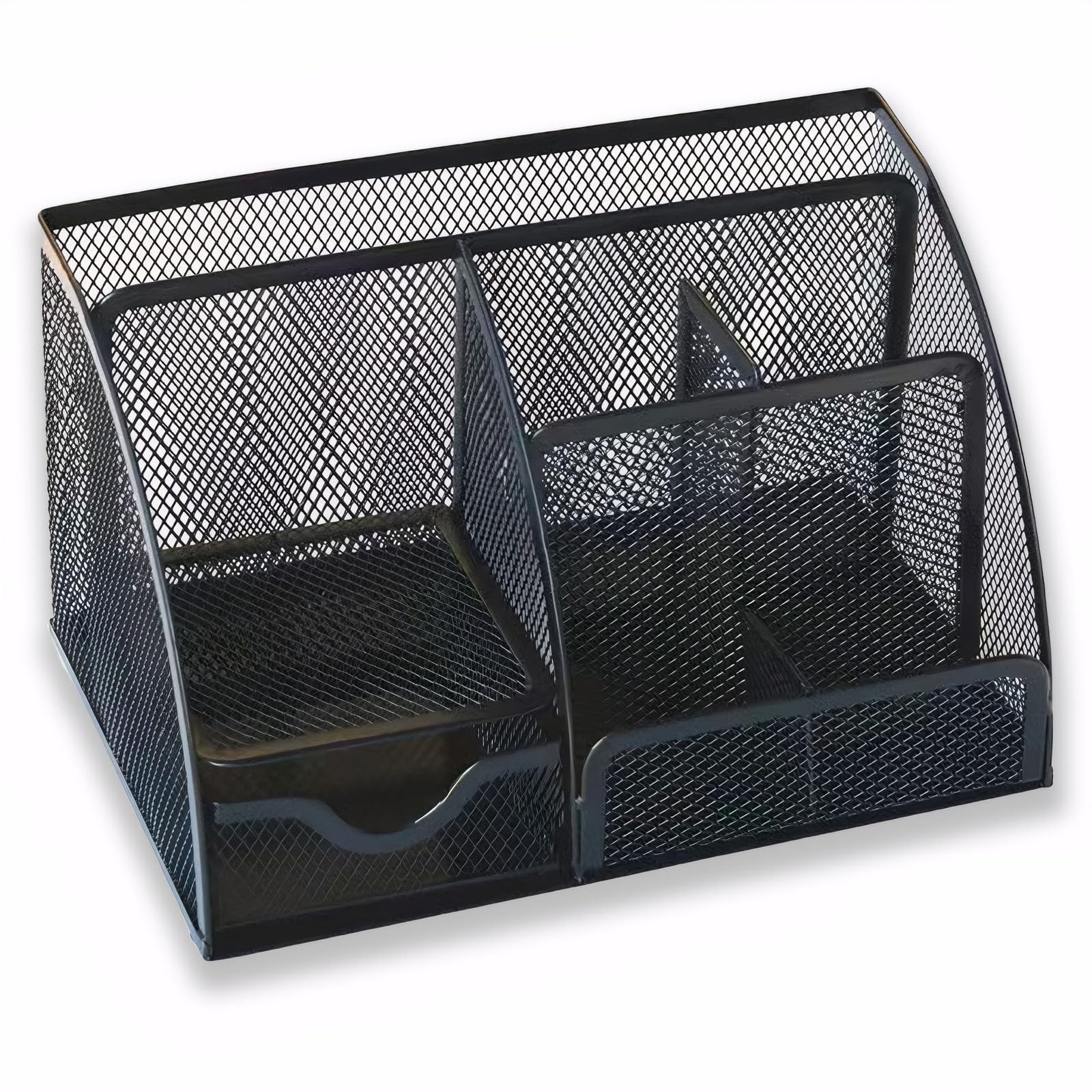Desk Organizer with Drawer and Compartments, Small Mesh Office Desk Accessories Supplies, Metal Black Stationary Pencil Pen Holder for desk organizers and storage (Black)