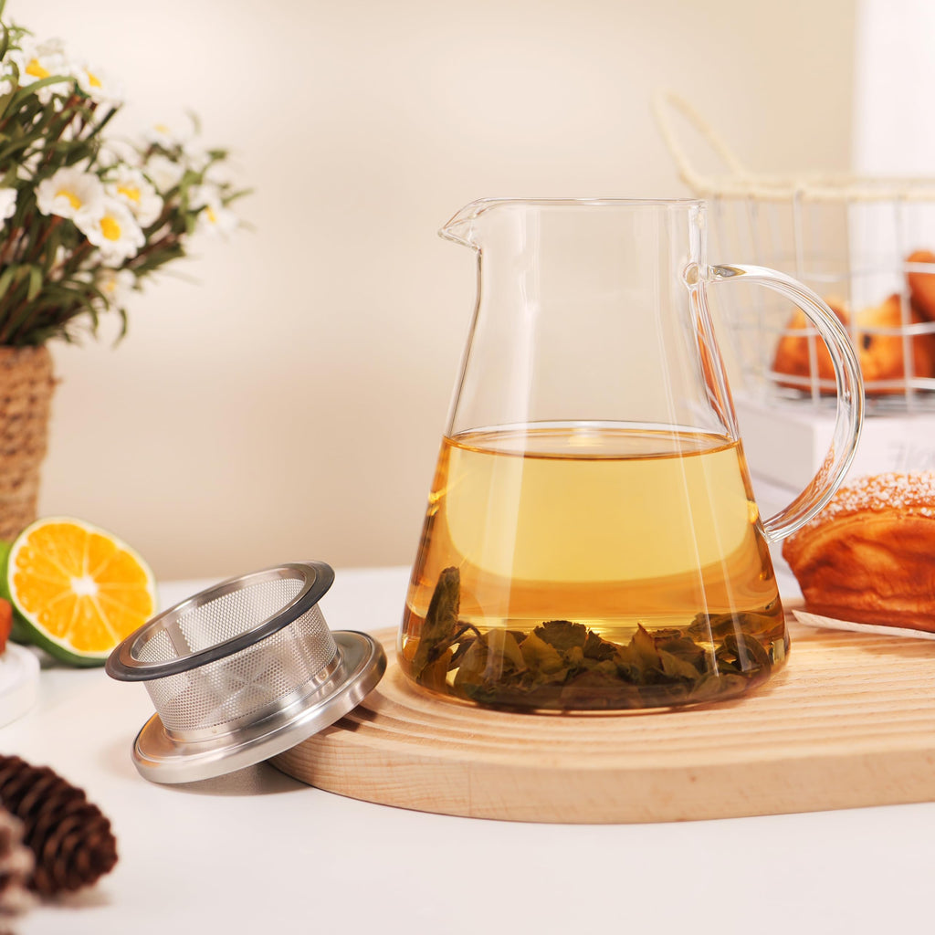 CNGLASS 40oz/1200ml Glass Teapot Stovetop Safe,One-Touch Clear Tea Kettle,Blooming and Loose Leaf Tea Maker Set