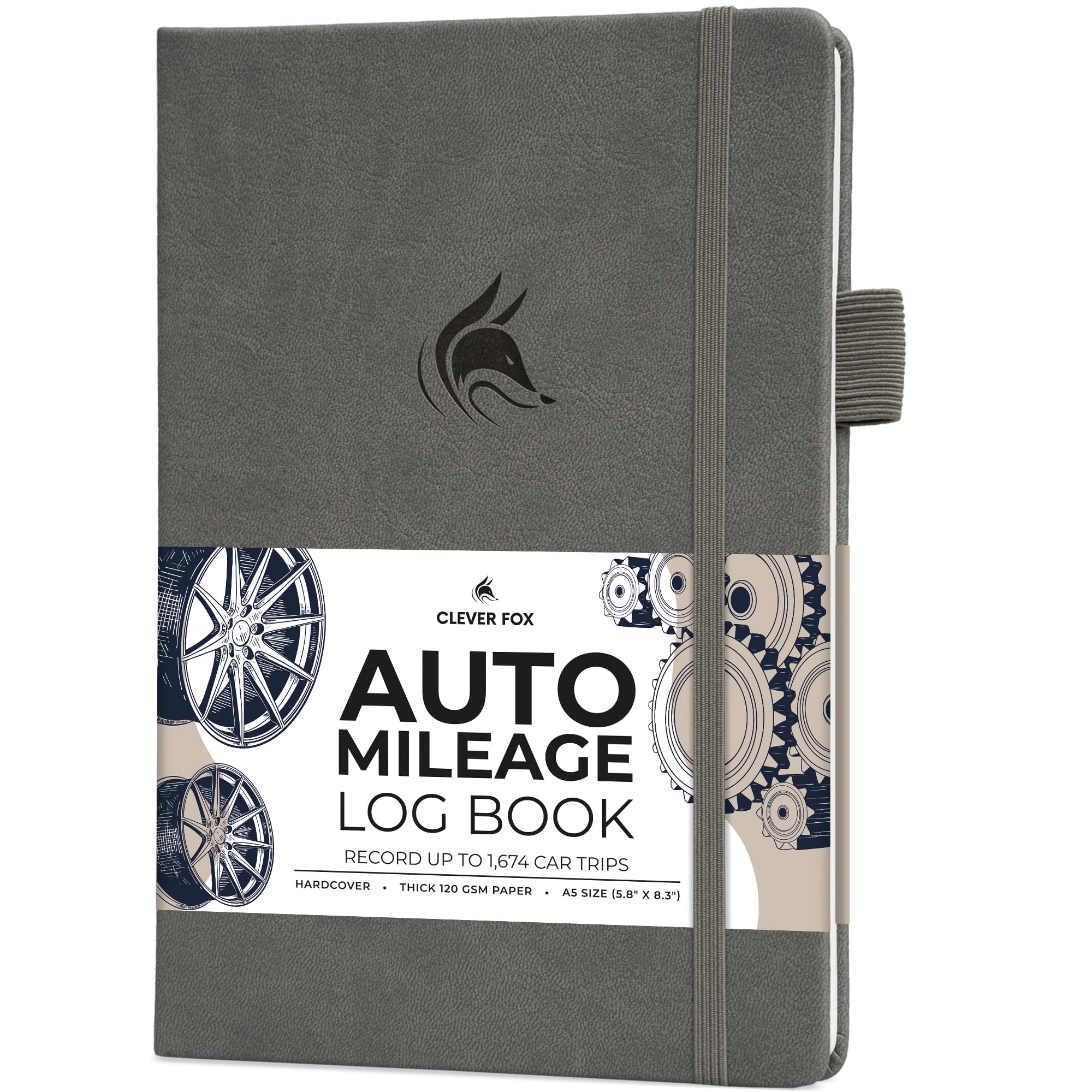 Clever Fox Auto Mileage Log Book – Vehicle Logbook with Mileage, Expense, Gas Consumption & Lubrication Trackers – Driving Logger for Car Records – A5 Size, 1,674 Mileage Entries (Grey)