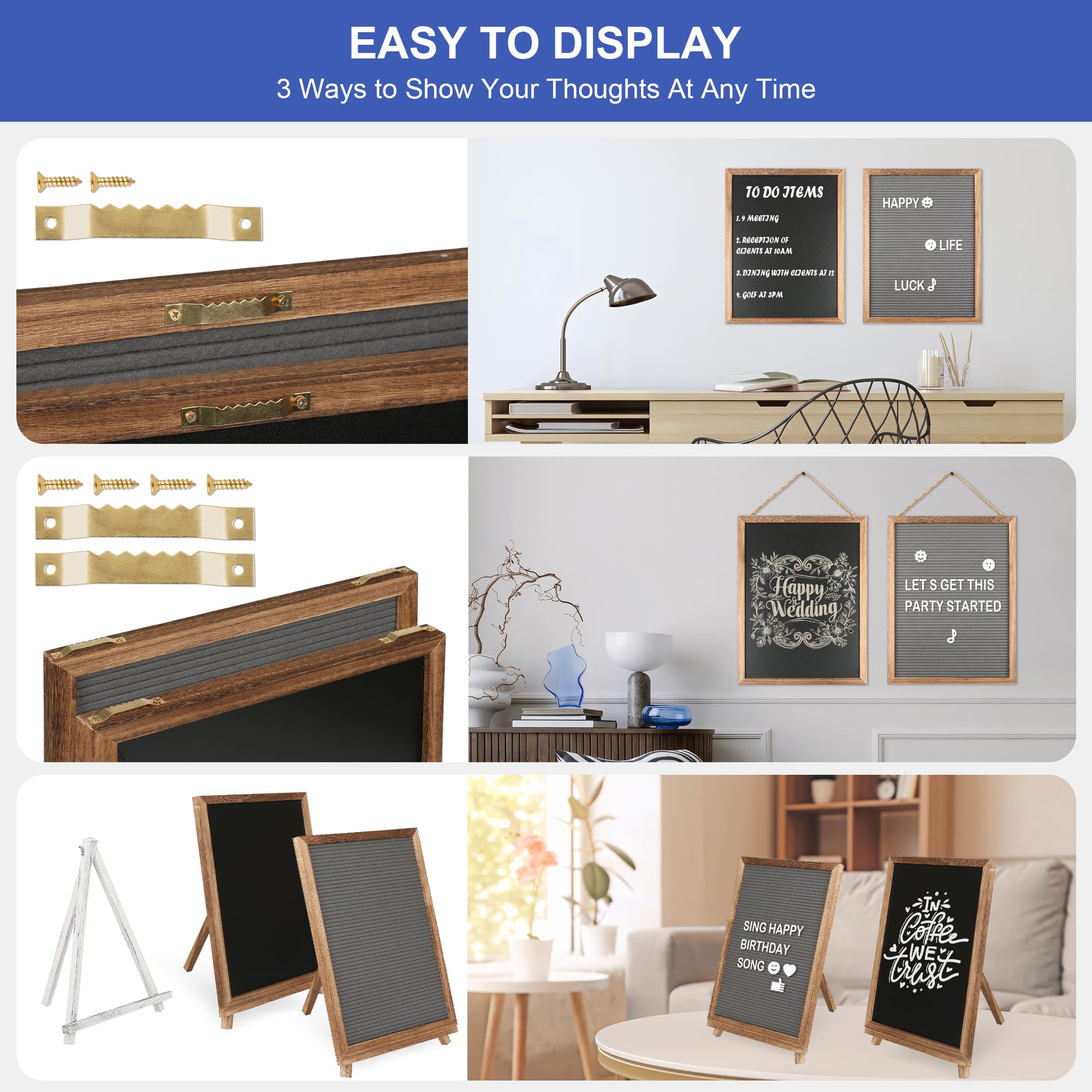 12x16 Inch A Frame Chalkboard Sign Double-Sided Rustic Changeable Felt Letter Board Chalkboard Menu for Restaurants, Weddings, Baby Announcement Board (Brown)