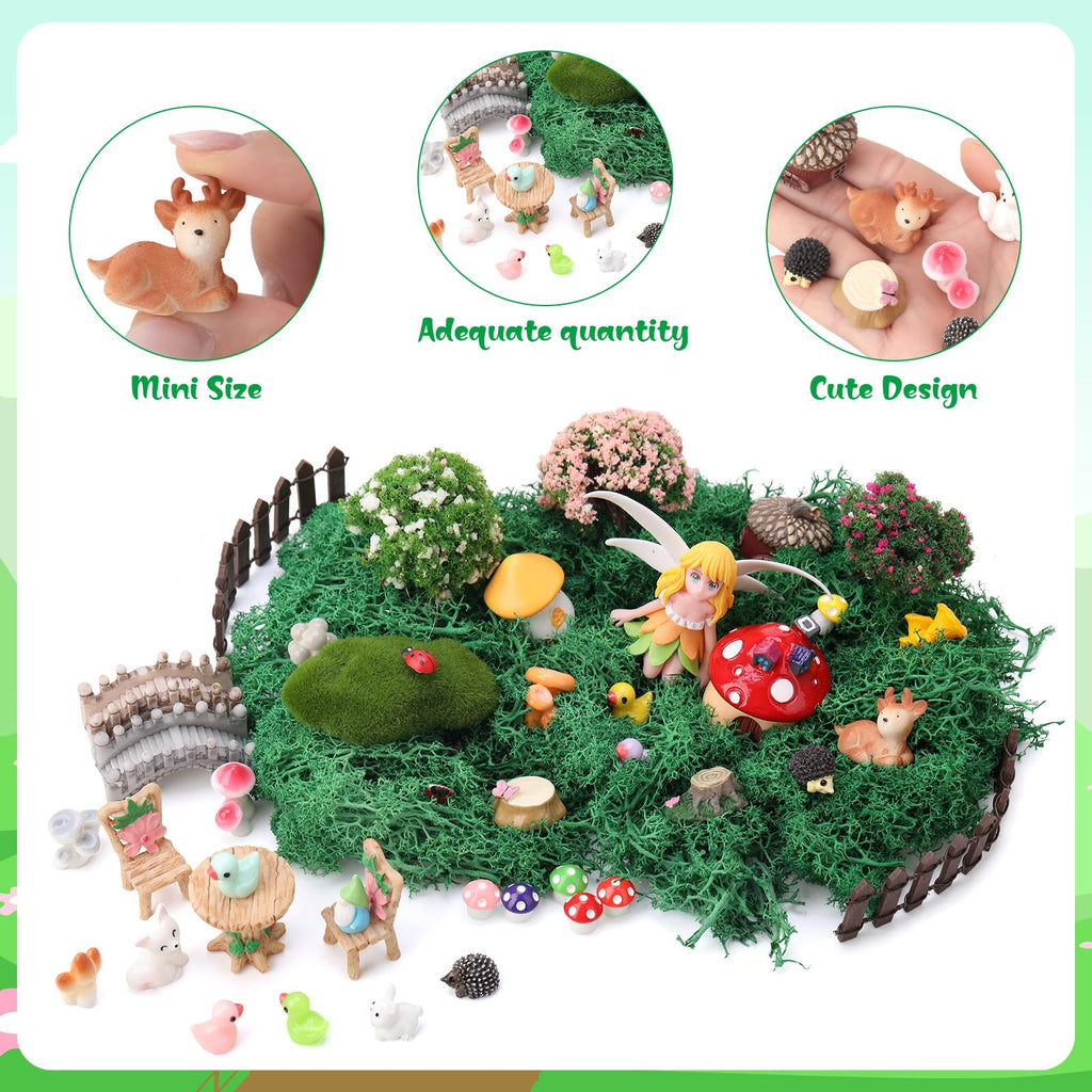 Jspupifip 55 Pcs Miniature Fairy Garden Accessories with Fairy Garden Animals Figurines Supplies Micro Landscape Ornaments Kit for Outdoor House Decor Plant Bonsai Decoration