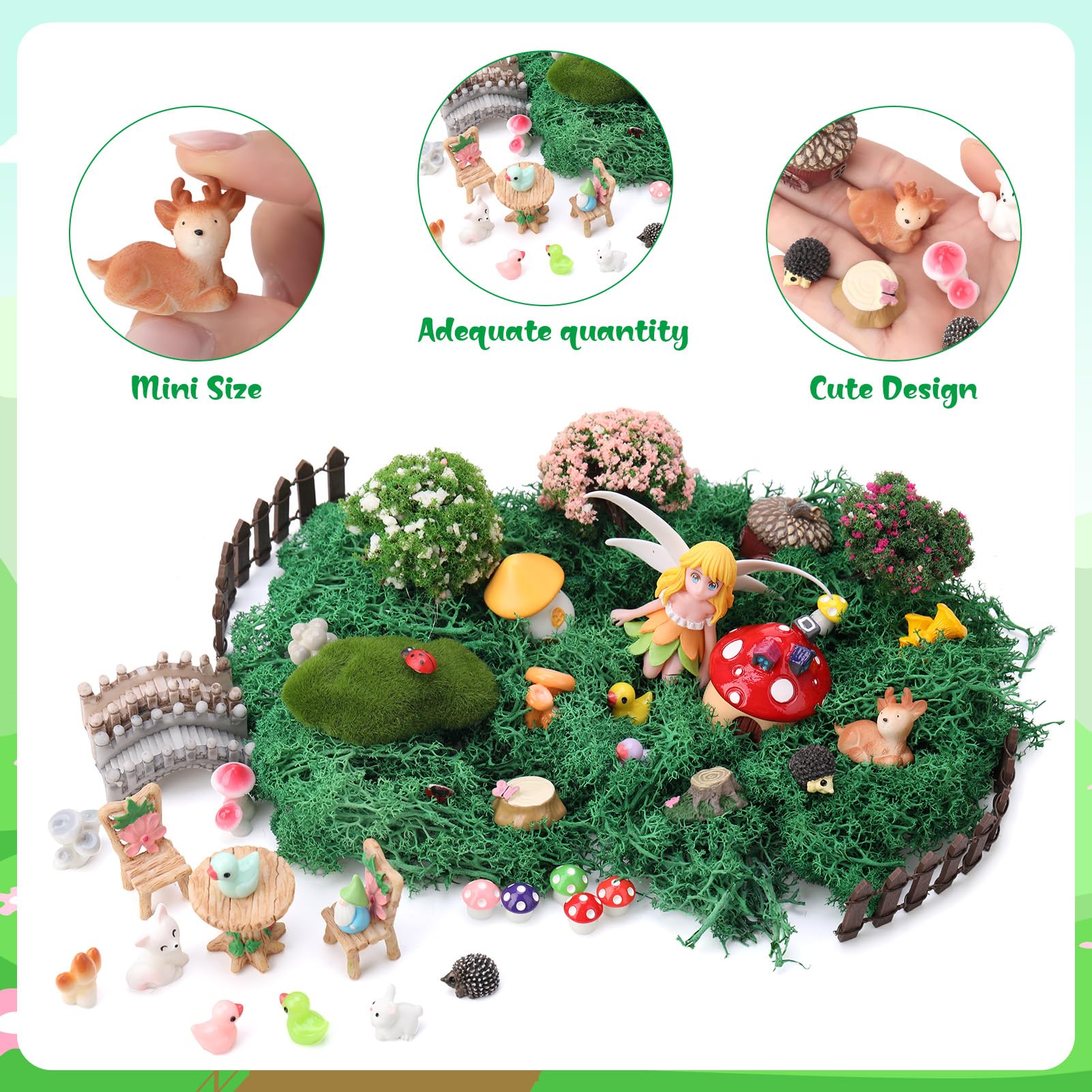 Jspupifip 55 Pcs Miniature Fairy Garden Accessories with Fairy Garden Animals Figurines Supplies Micro Landscape Ornaments Kit for Outdoor House Decor Plant Bonsai Decoration