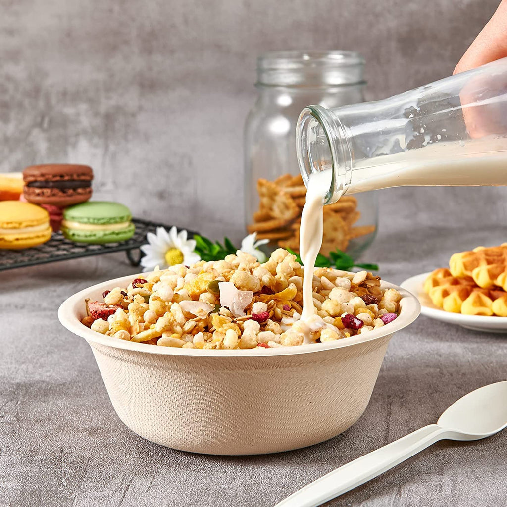 Paper Bowls, 12oz 125 Pack 100% Biodegradable Heavy Duty Disposable Bowls, Compostable Eco-Friendly Natural Sugarcane Bowl for Hot and Cold Food