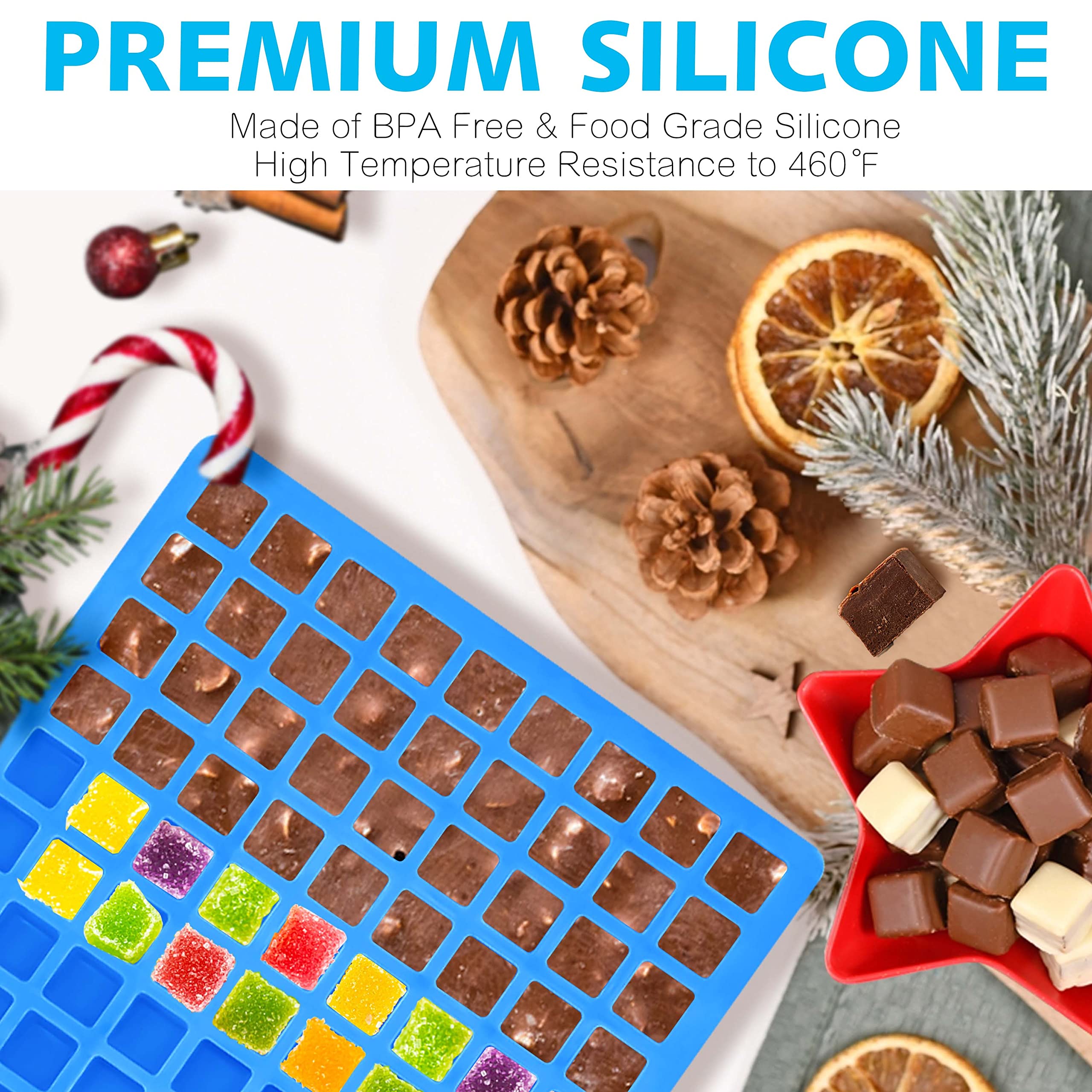 Anaeat 126-Cavity Square Silicone Candy Mold, 2 Pack Non-Stick Mini Silicone Mold for Chocolate, Ice Cube, Homemade Caramels, Jelly, Gummy, Truffles, Pralines & Ganache - Flexible & Easy to Release