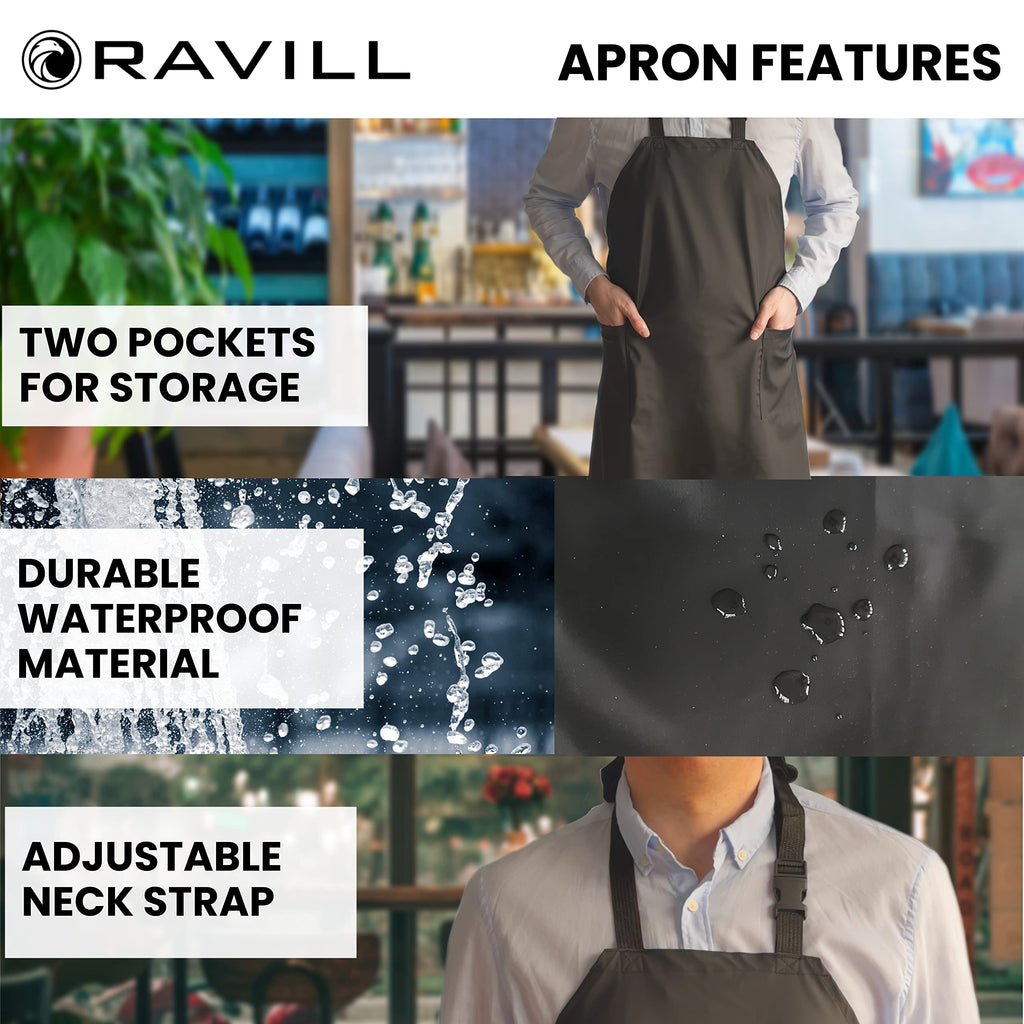 Waterproof Apron For Men and Women - 2 Pockets - Black - 2 Pack - 35" Multi Purpose Work Aprons for Dishwashing, Dog Grooming, Cleaning - Plastic Dishwasher Apron - Water Resistant Kitchen Apron