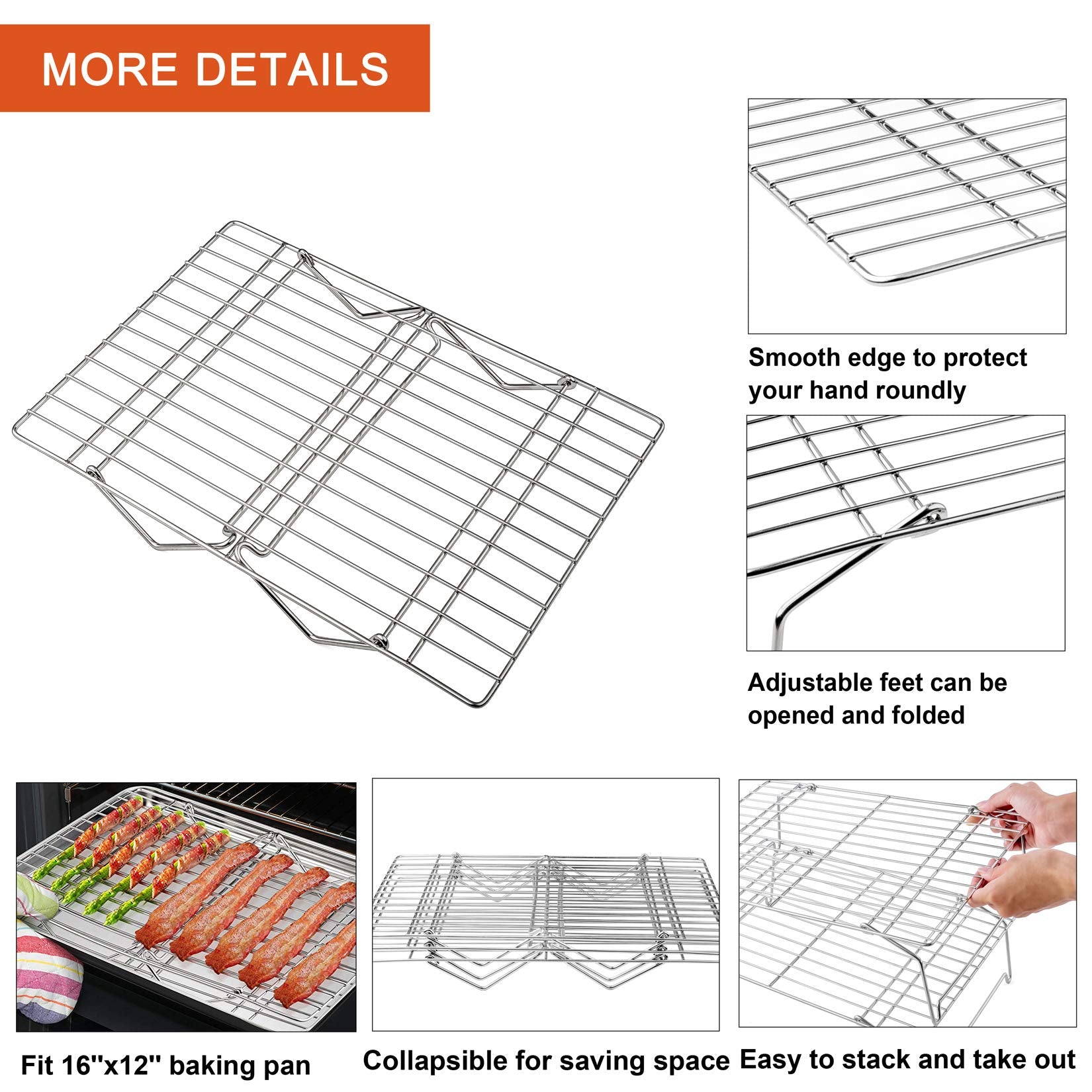 Cooling Rack, P&P CHEF 5-Tier Stainless Steel Stackable Baking Cooking Racks for Cooling Roasting Grilling, Collapsible & Heavy Duty, Oven & Dishwasher Safe - 15’’x10’’