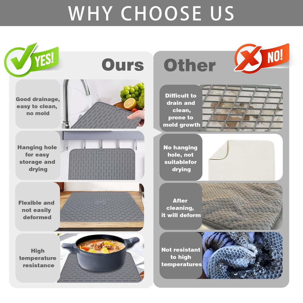 To encounter Silicone Dish Drying Mat - Extral Large 24" x 18" - Set of 2 Flexible Rubber Drying Mat, Heat Resistant Silicone Trivet, Countertop Mat, Dish Draining Mat, Sink Mat
