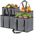 BURVAGY 4 Pack Reusable Grocery Bags - Heavy Duty Reusable Shopping Bags with Box Shape to Stand Up, Stay Open, Fold Flat - Foldable Grocery Tote Bag with Long Handles & Reinforced Bottom Grey