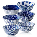 Cerkik Ceramic Soup Bowls Set – 24 Oz / 680 ml Deep Cereal Bowls, 6 Inch / 15.8 cm Large Porcelain Dinner Bowls for Salad, Pasta, Dessert, Oatmeal – Microwave Dishwasher Safe – Set of 6 – Vintage Blue