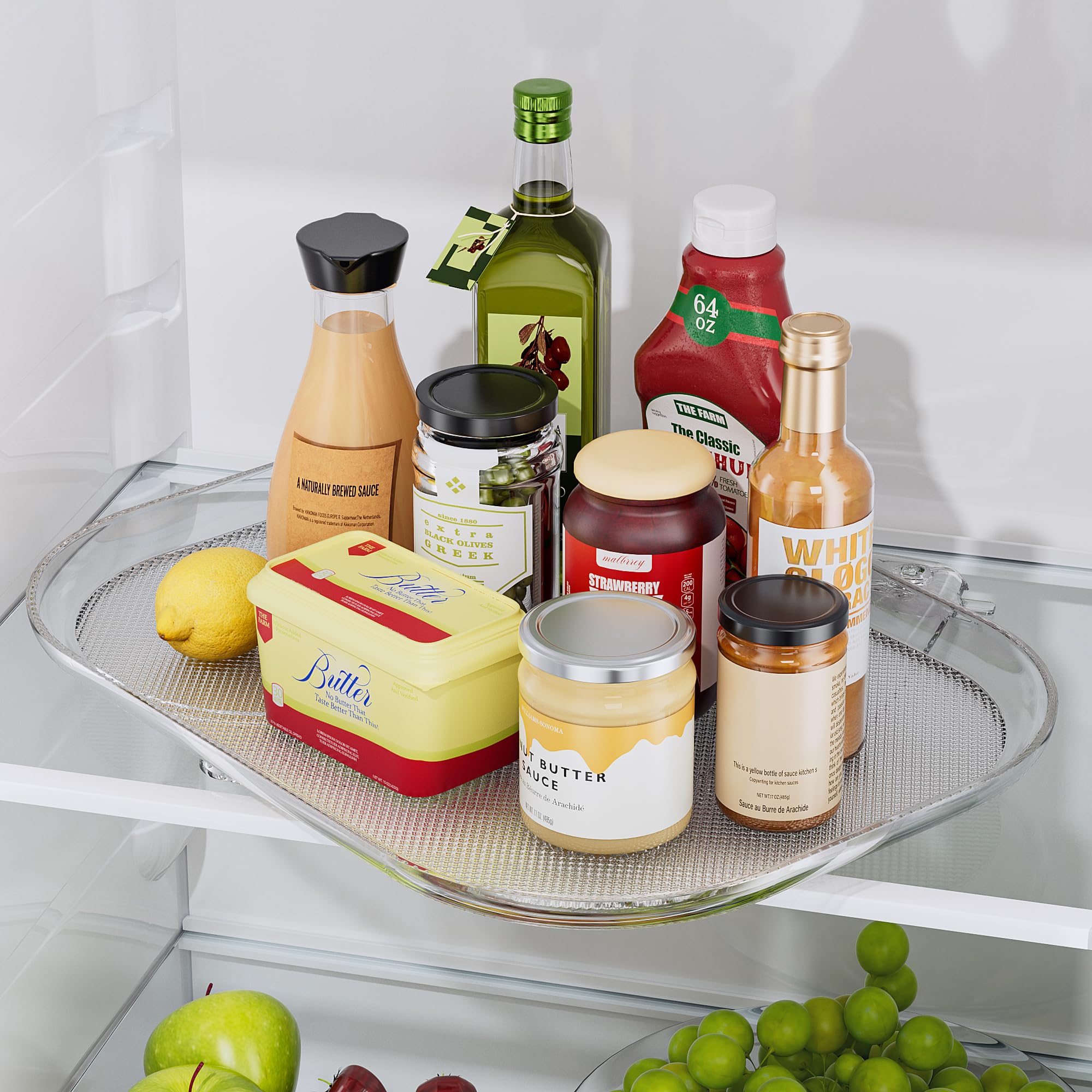 LAMU 14.56''x11'' Lazy Susan Turntable Organizer for Refrigerator, Clear Rectangle Lazy Susan, Condiment Organizer for Fridge Organizers and Storage, Cabinet, Pantry, Countertop, 1 Pack