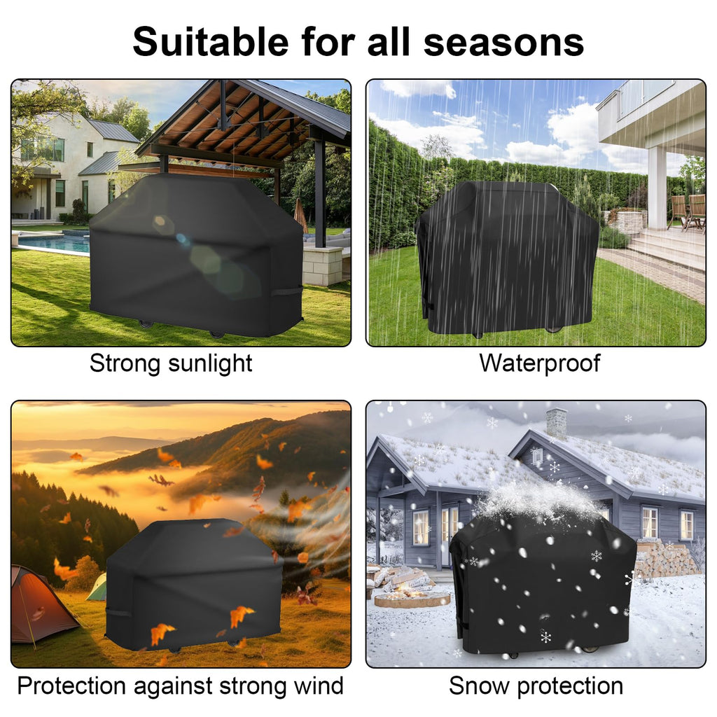 Heavy Duty BBQ Grill Cover,Rip Proof Barbecue Gas Cover with Hook and Loop Straps and Adjustable Drawstring for Outdoor Grill, Waterproof, Weather Resistant