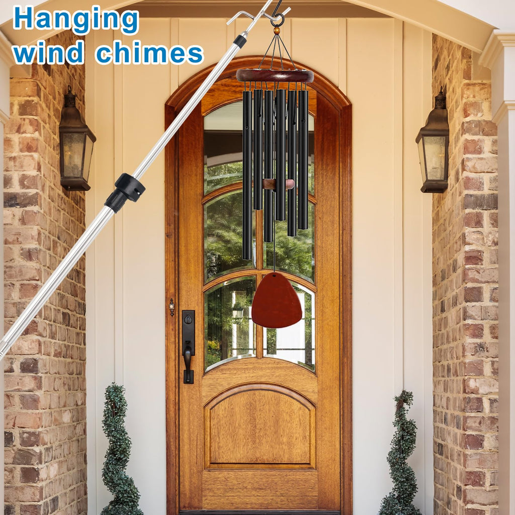 Greeily Clothes Hanger Reaching Hook, High Reach Garment Hook Telescopic Adjustable 37" to 63" for Hanging Clothes Plants Bird Feeders Christmas Light Pole Stainless Steel Material with 2 Long Hooks