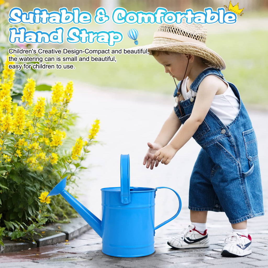 Finderomend Metal Watering Can 1.5L/51oz, Iron Art for Kids Watering Can, Watering Can for Outdoor Plants Home Office Small Portable Indoor Watering Equipment (Blue)