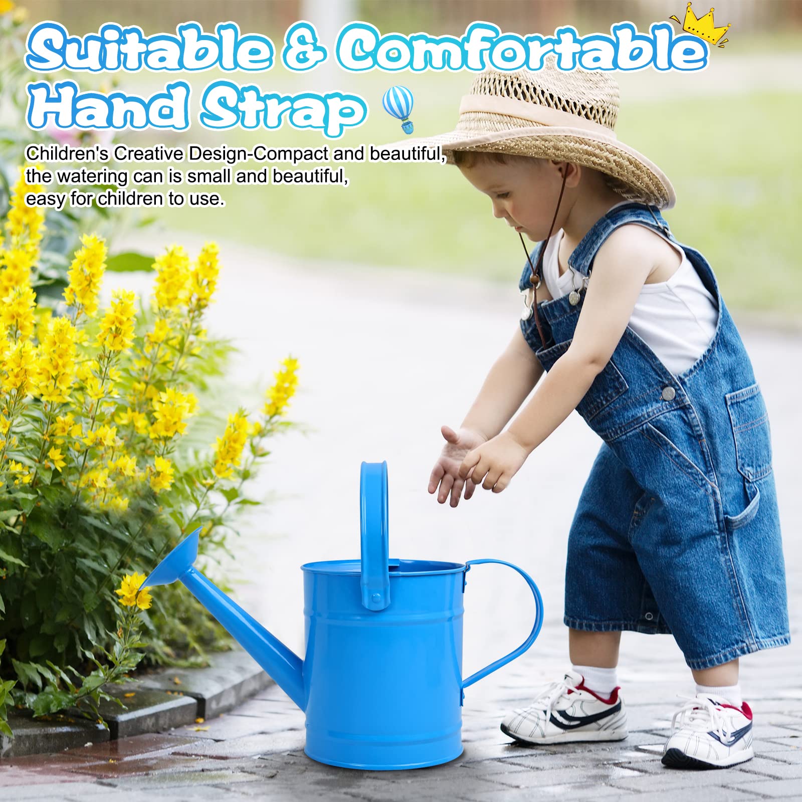 Finderomend Metal Watering Can 1.5L/51oz, Iron Art for Kids Watering Can, Watering Can for Outdoor Plants Home Office Small Portable Indoor Watering Equipment (Blue)