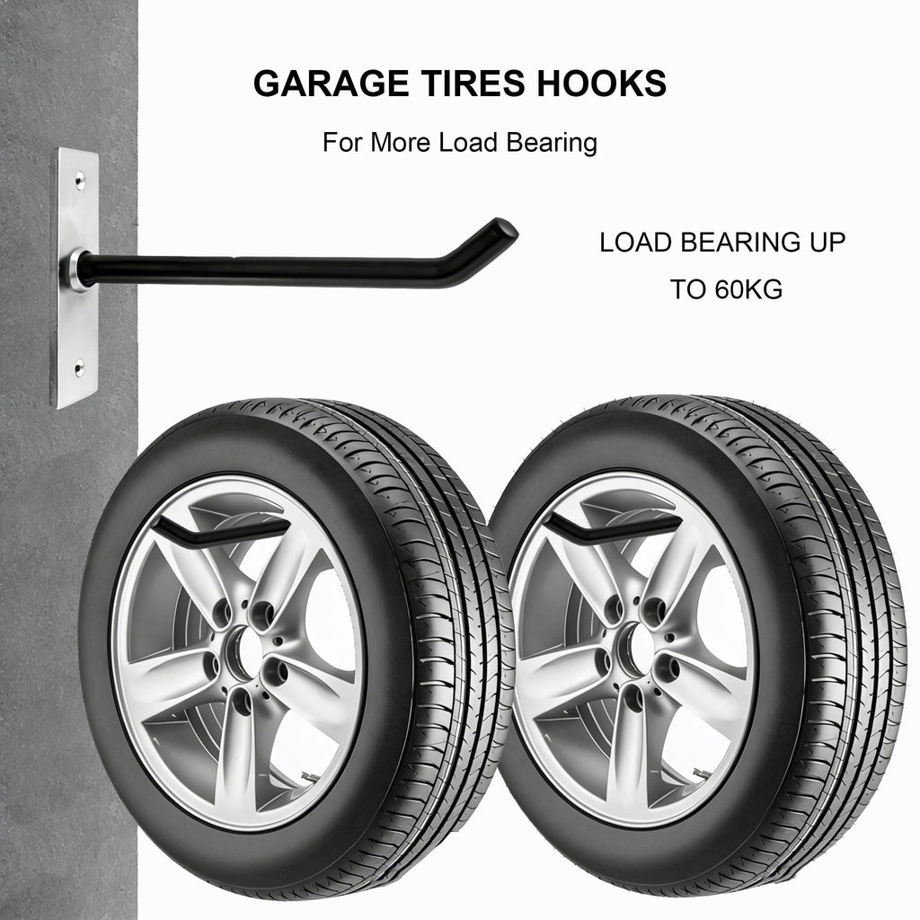 Sinoer 4 Pack Garage Tires Hooks/Heavy Duty Wall Mounted Hanger Tool Storage Rack Multi-Tools Storage Utility Tire Holder with Screws