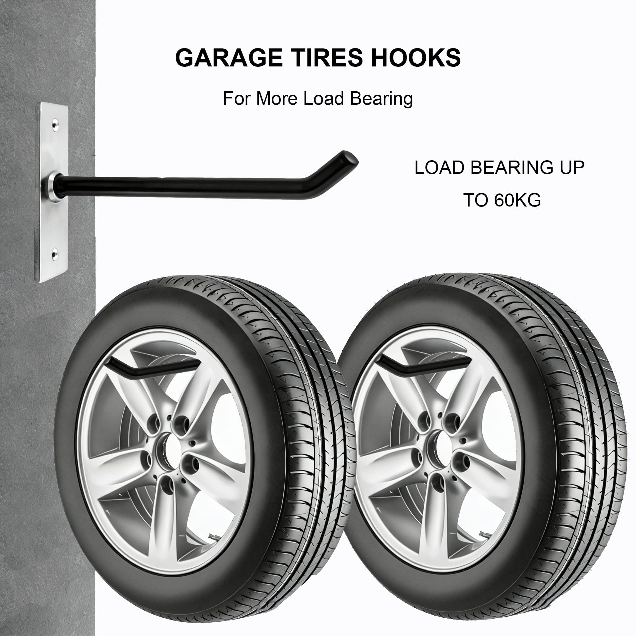 Sinoer 4 Pack Garage Tires Hooks/Heavy Duty Wall Mounted Hanger Tool Storage Rack Multi-Tools Storage Utility Tire Holder with Screws