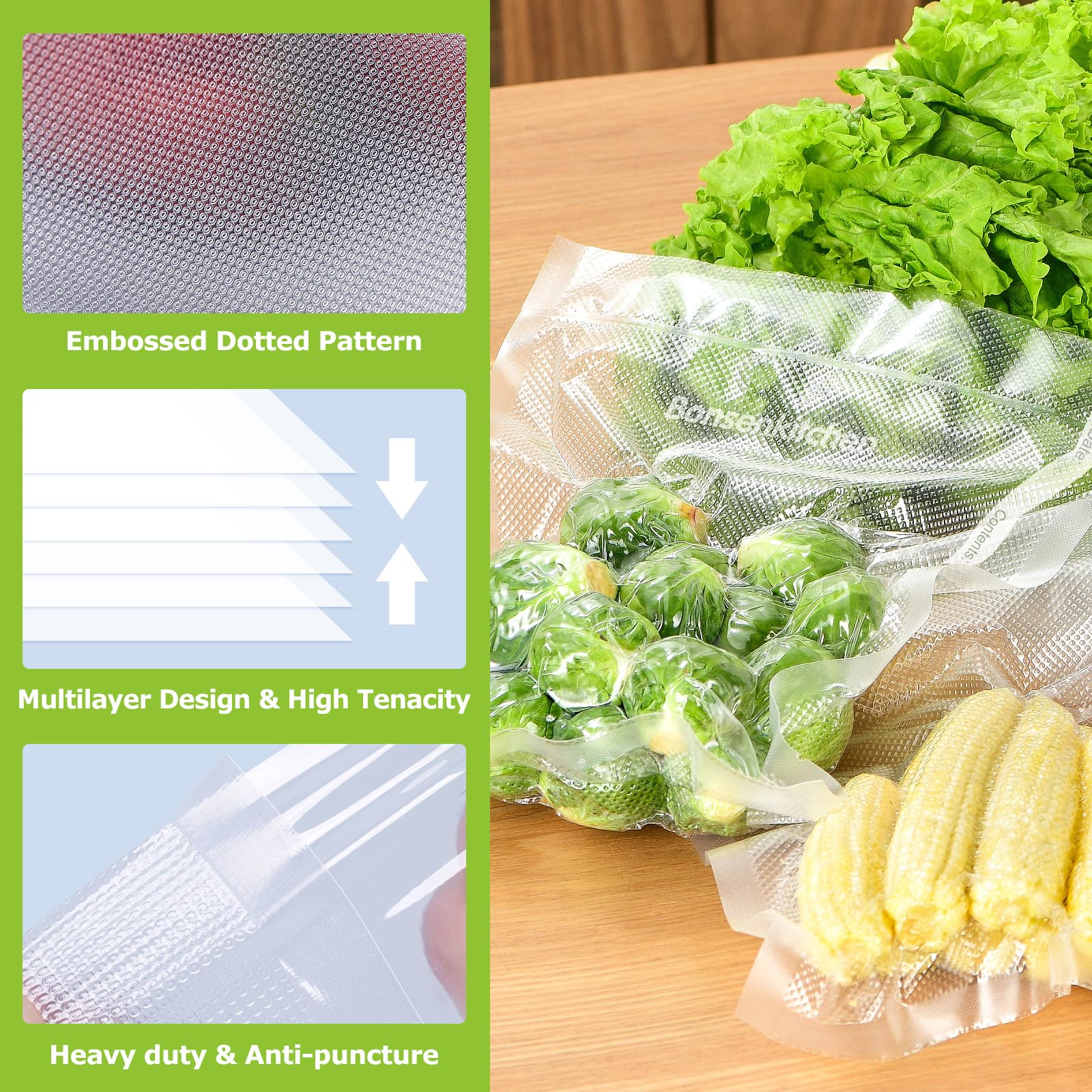 Bonsenkitchen Vacuum Sealer Bags, 6 Pack 3 Rolls 11" x 20' + 3 Rolls 8" x 20' Food Sealer Bags, Food Grade, BPA Free, Customized Size Vcuum Bag for Vac Storage, Meal Prep or Sous Vide Cooking, VB3211