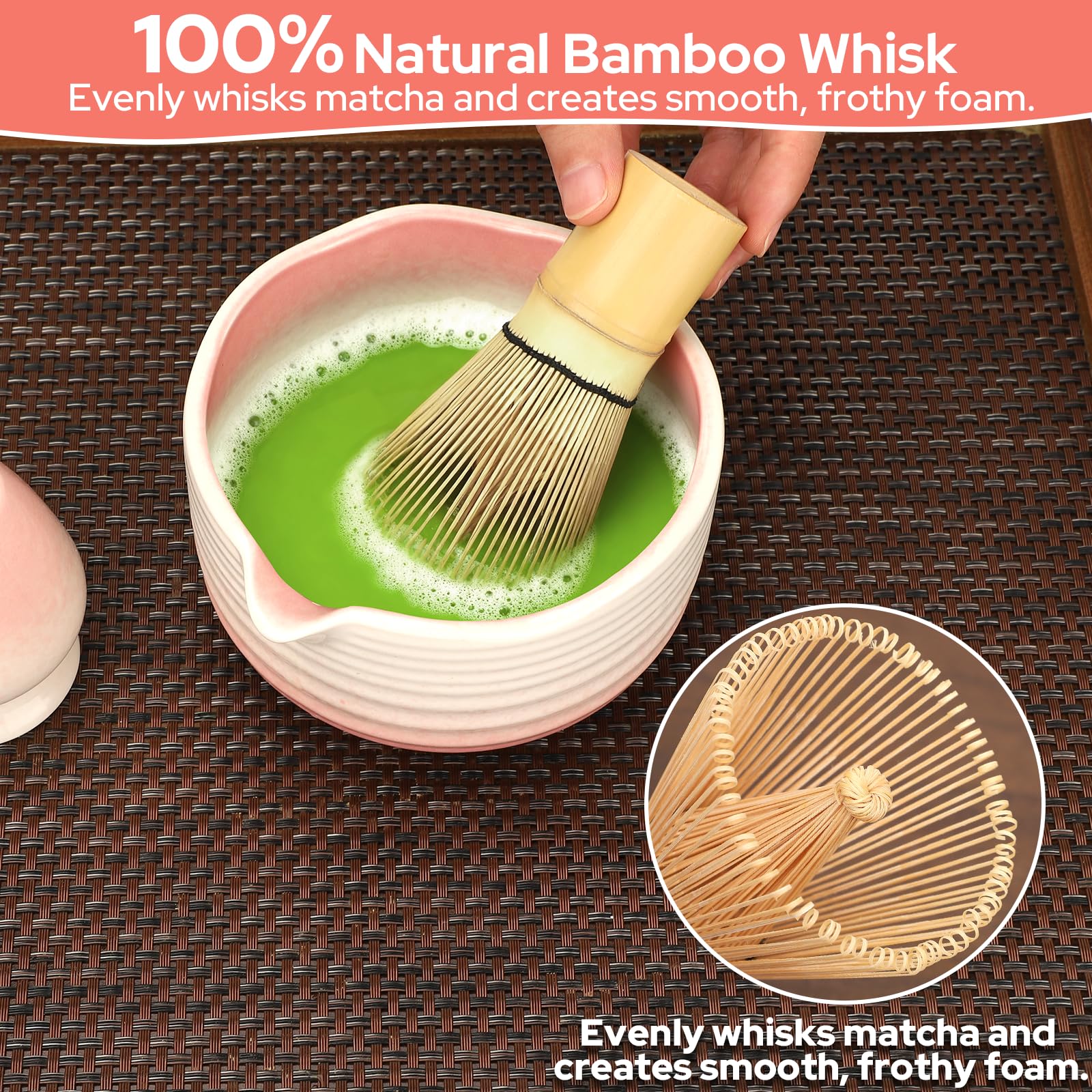 Ceecysaa Matcha Whisk Set, 7 Pcs Matcha Set, Matcha Kit for Ceremony, Matcha Tea Set for Making Breakfast/Matcha Latte, Matcha Whisk and Matcha Whisk and Bowl, As A Gift, Gradient Pink
