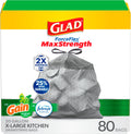 Glad ForceFlex MaxStrength Drawstring XL Kitchen Trash Bags, 20 Gal, Gain, 80 Ct (Package May Vary)