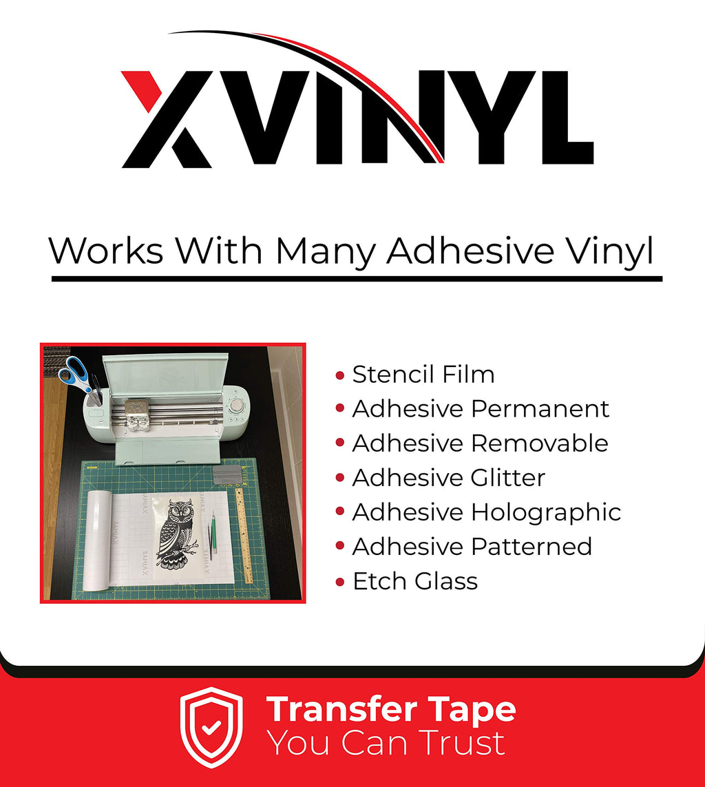 Xvinyl Transfer Tape for Vinyl - Clear Grid 12”x50FT Transfer Tape Roll Works Great with Oracal 651, 631 and Cricut Vinyl