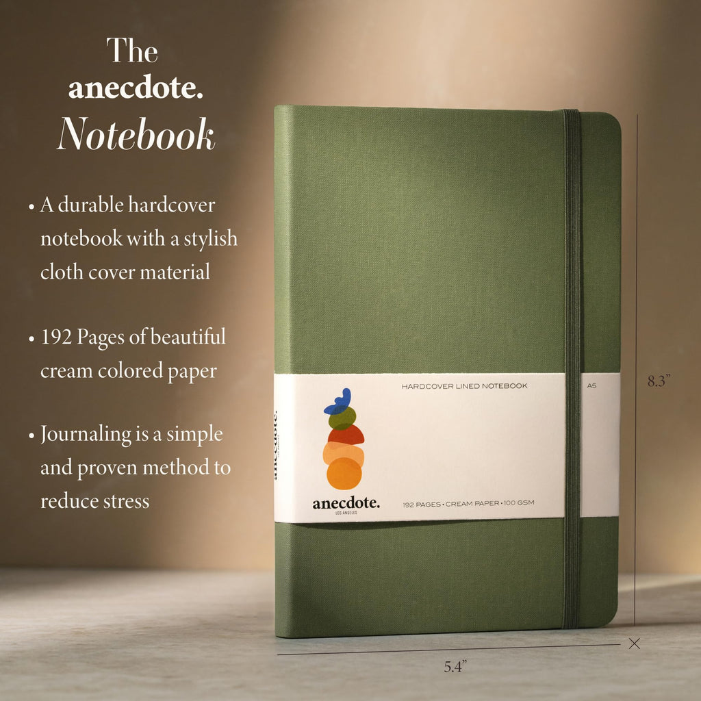 Anecdote Hardcover Ruled Journal Notebook for Men & Women - 192 Pages | Thick 100 GSM Lined Paper (8.3" x 5.4" - A5) | Daily Journaling Writing Diary for Work, Travel, School & Office Use (Olive Green
