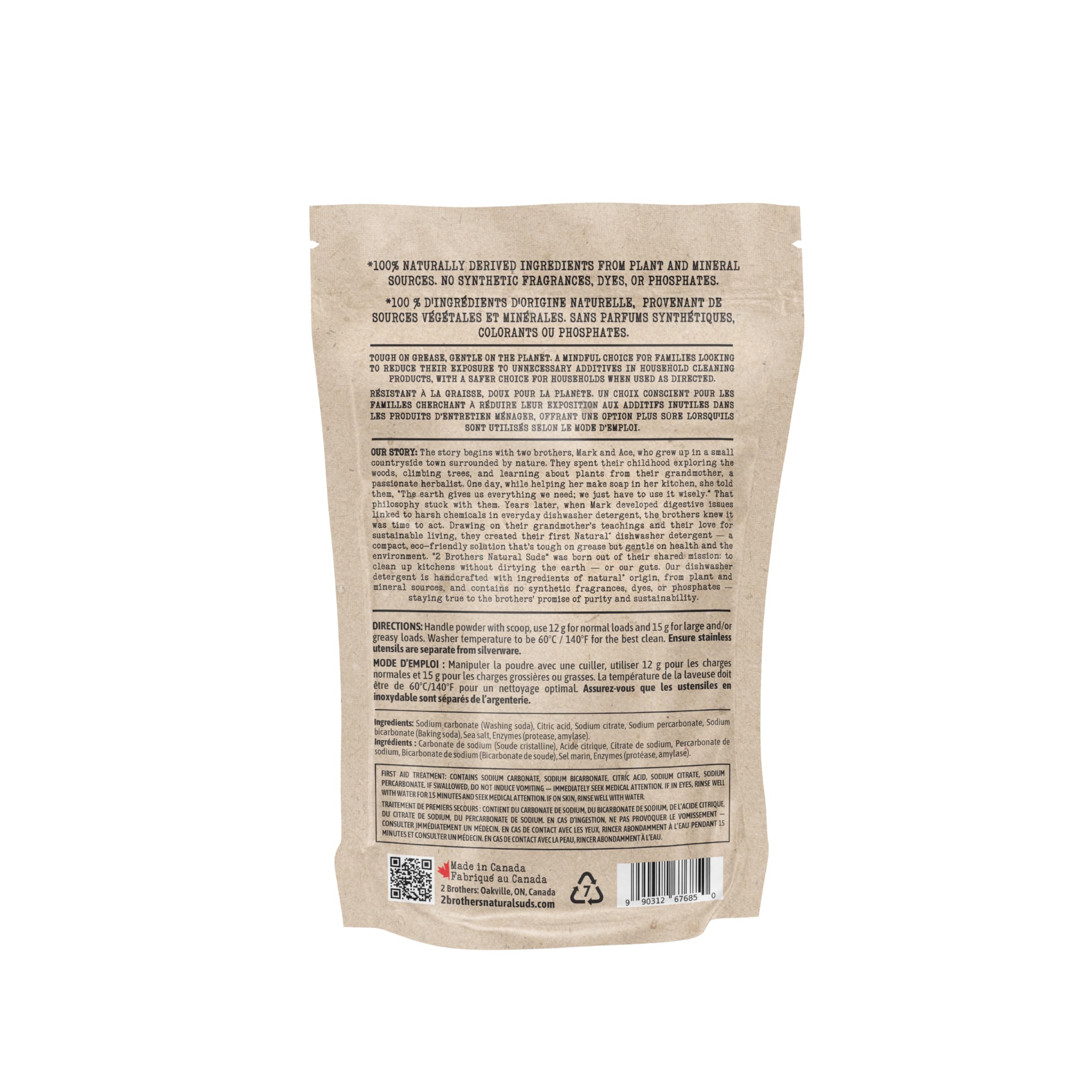 2 Brothers, Natural Suds, 100% Natural Dishwasher Detergent, Fragrance-Free, 500g, 40 Loads (500g)
