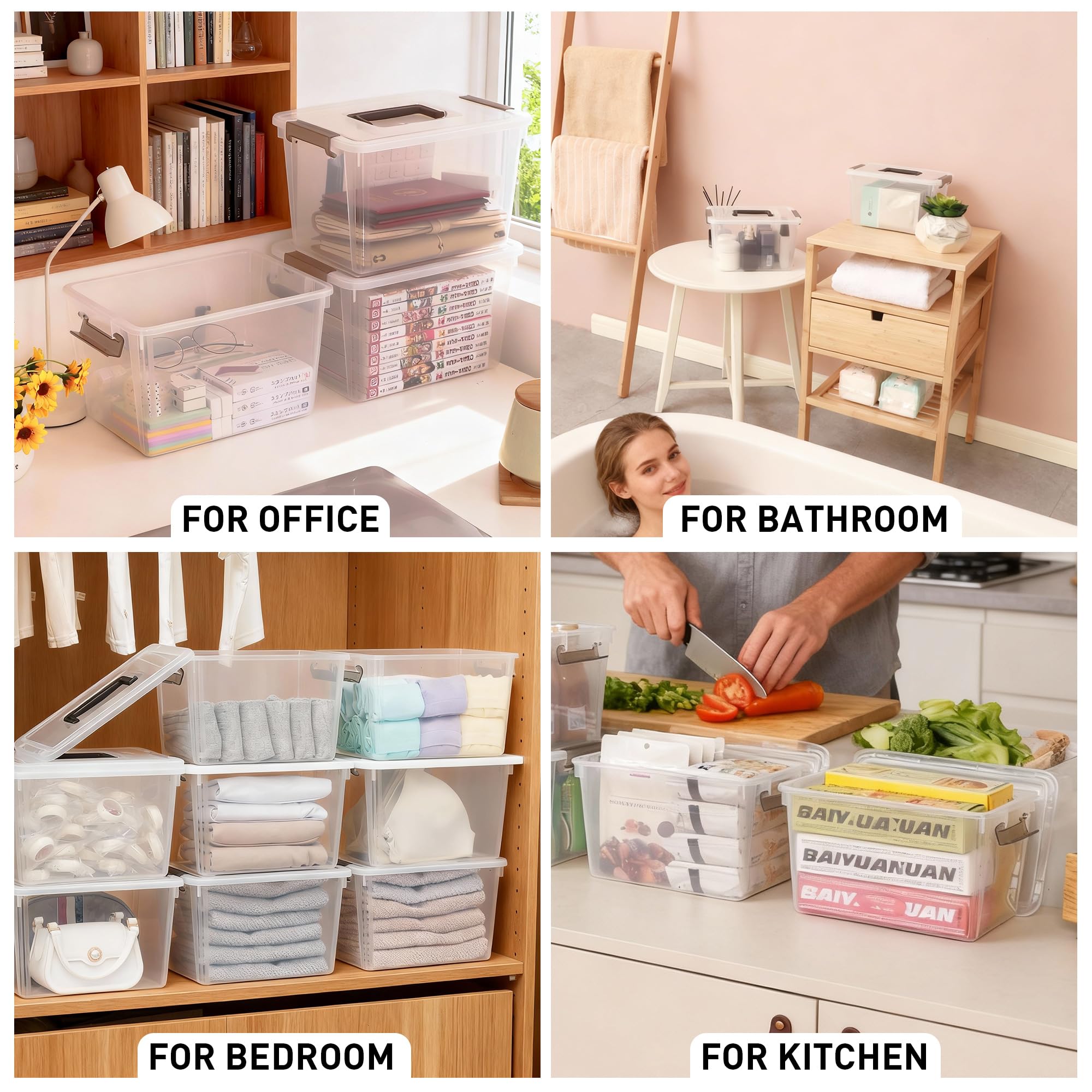 Citylife 6 Packs 5.3QT. Plastic Storage Bins with Latching Lids Clear Storage Box with handle Stackable Stoage Containers for Organizing Toys, Crafts, Tools