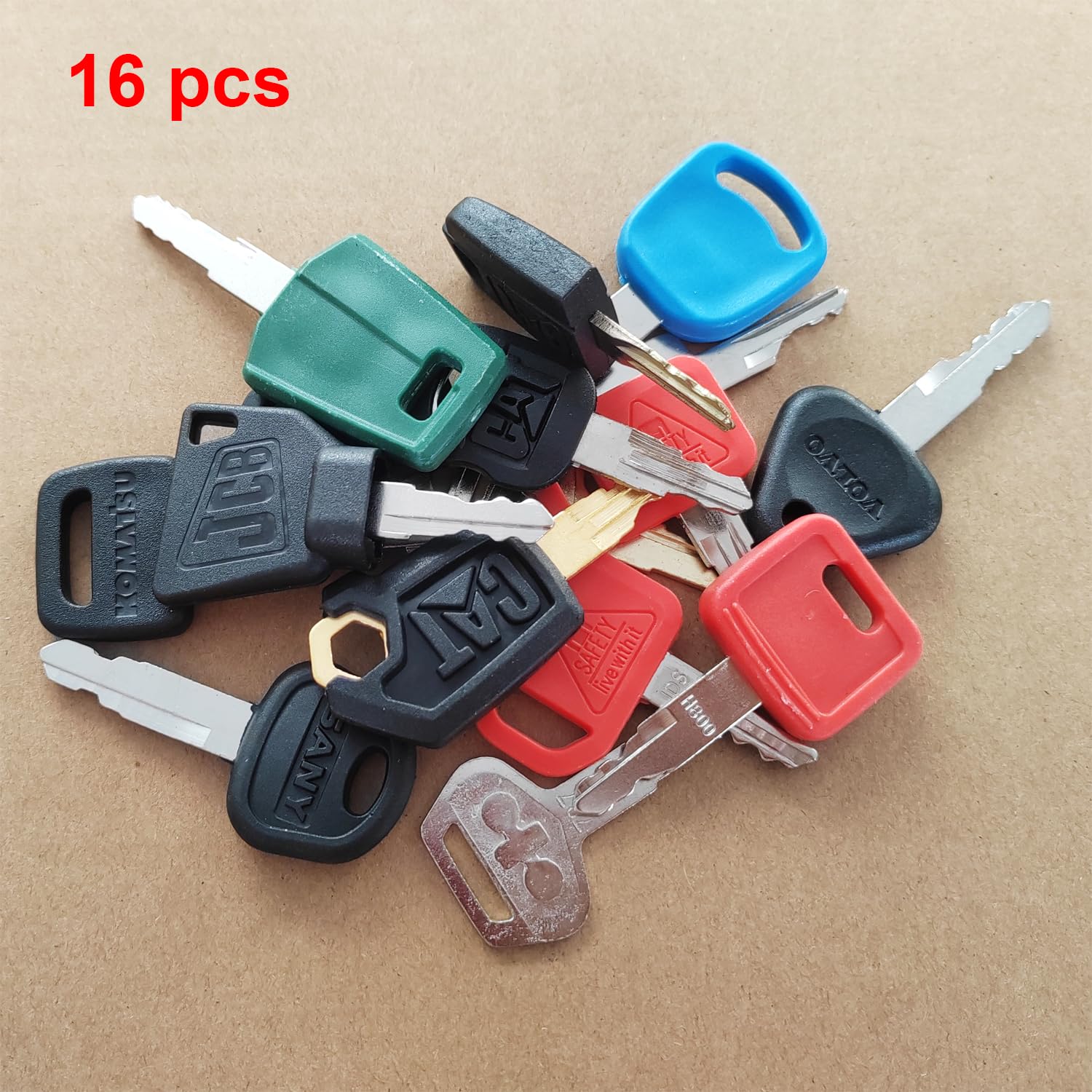 Paifeancodill 16 Pcs Construction Ignition Key Set for Heavy Equipment - Fits Volvo, Caterpillar, Komatsu, John Deere, JCB, Case Excavator - Master Key Set