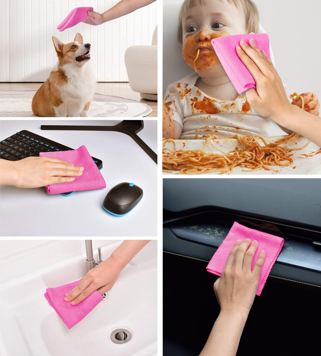 KitchLife Microfiber Cleaning Cloth Roll -100 Pieces, Tear Away Towels, Reusable, Washable, Lint Free, Ultra Absorbent Dishcloths Rags for Home, Kitchen, Car, Garage or Workshop (Hot Pink)