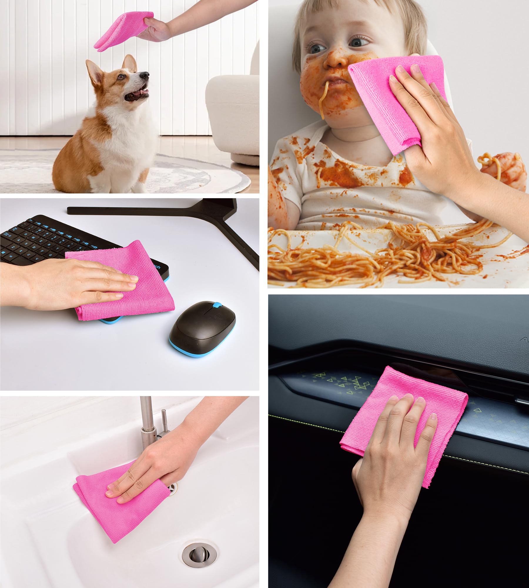 KitchLife Microfiber Cleaning Cloth Roll -100 Pieces, Tear Away Towels, Reusable, Washable, Lint Free, Ultra Absorbent Dishcloths Rags for Home, Kitchen, Car, Garage or Workshop (Hot Pink)