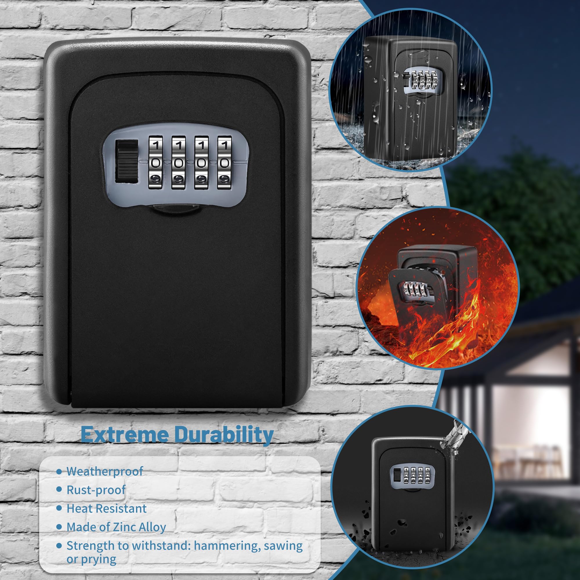 Key Lock Box for Outside - Sturdy and Durable Lock Box for House Key,5 Key Capacity Lockbox for Keys Outdoor,Waterproof Emergency Spare Key Lockbox with Resettable Code for Home,Garage,Airbnb