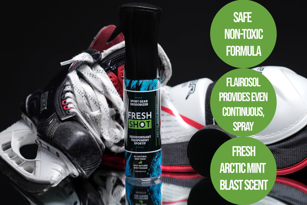 Fresh Shot – Sport Gear Deodorizer Eliminate odors in smelly sports equipment and footwear.