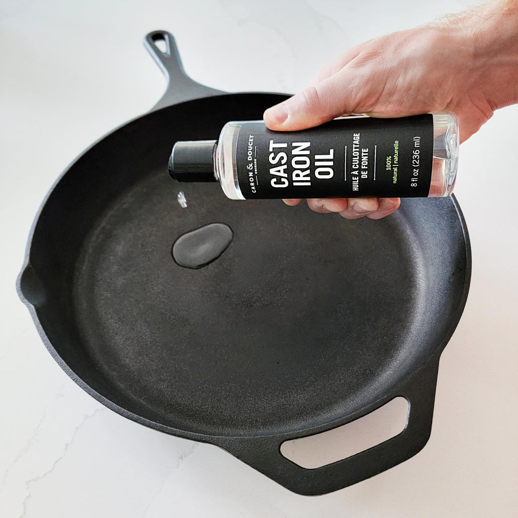 Caron & Doucet -Ultimate Cast Iron Care Set Seasoning Oil,Cleaning Soap & Restoring Scrub | 100% Plant-Based & Best for Cleaning,Washing,Restoring & Seasoning Cast Iron Skillets,Pans,Grills and More!
