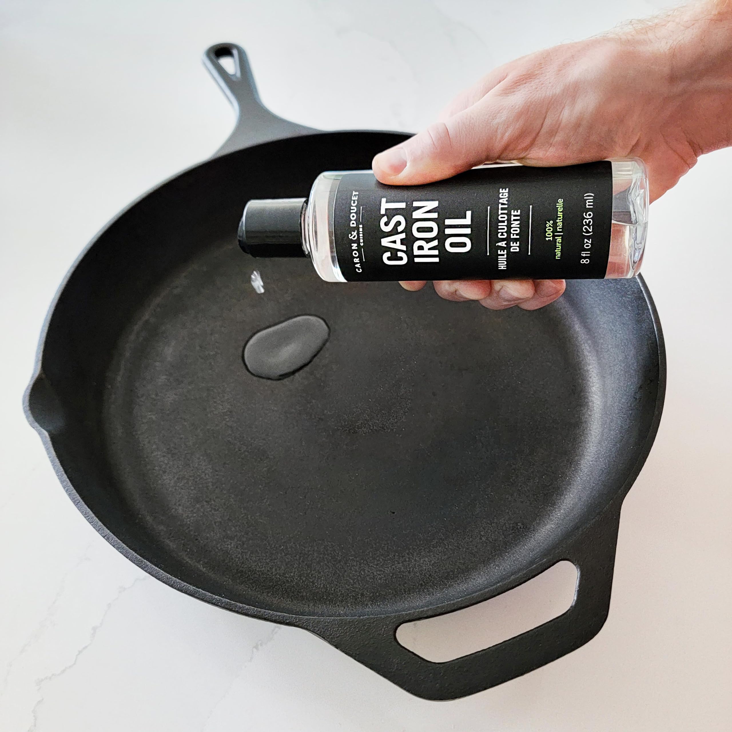 Caron & Doucet -Ultimate Cast Iron Care Set Seasoning Oil,Cleaning Soap & Restoring Scrub | 100% Plant-Based & Best for Cleaning,Washing,Restoring & Seasoning Cast Iron Skillets,Pans,Grills and More!