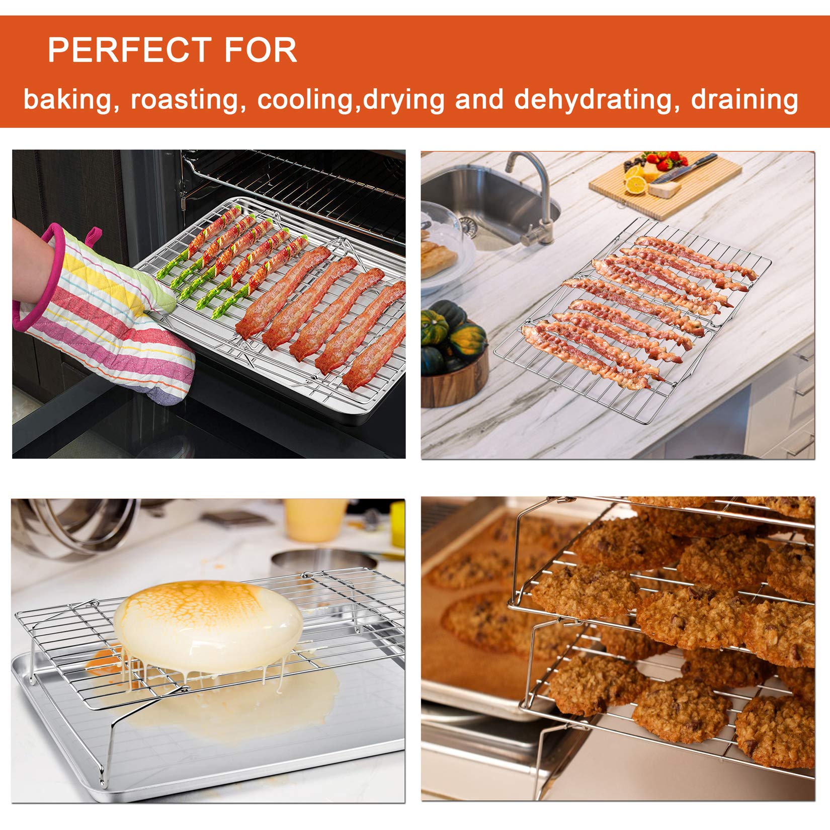 Cooling Rack, P&P CHEF 5-Tier Stainless Steel Stackable Baking Cooking Racks for Cooling Roasting Grilling, Collapsible & Heavy Duty, Oven & Dishwasher Safe - 15’’x10’’