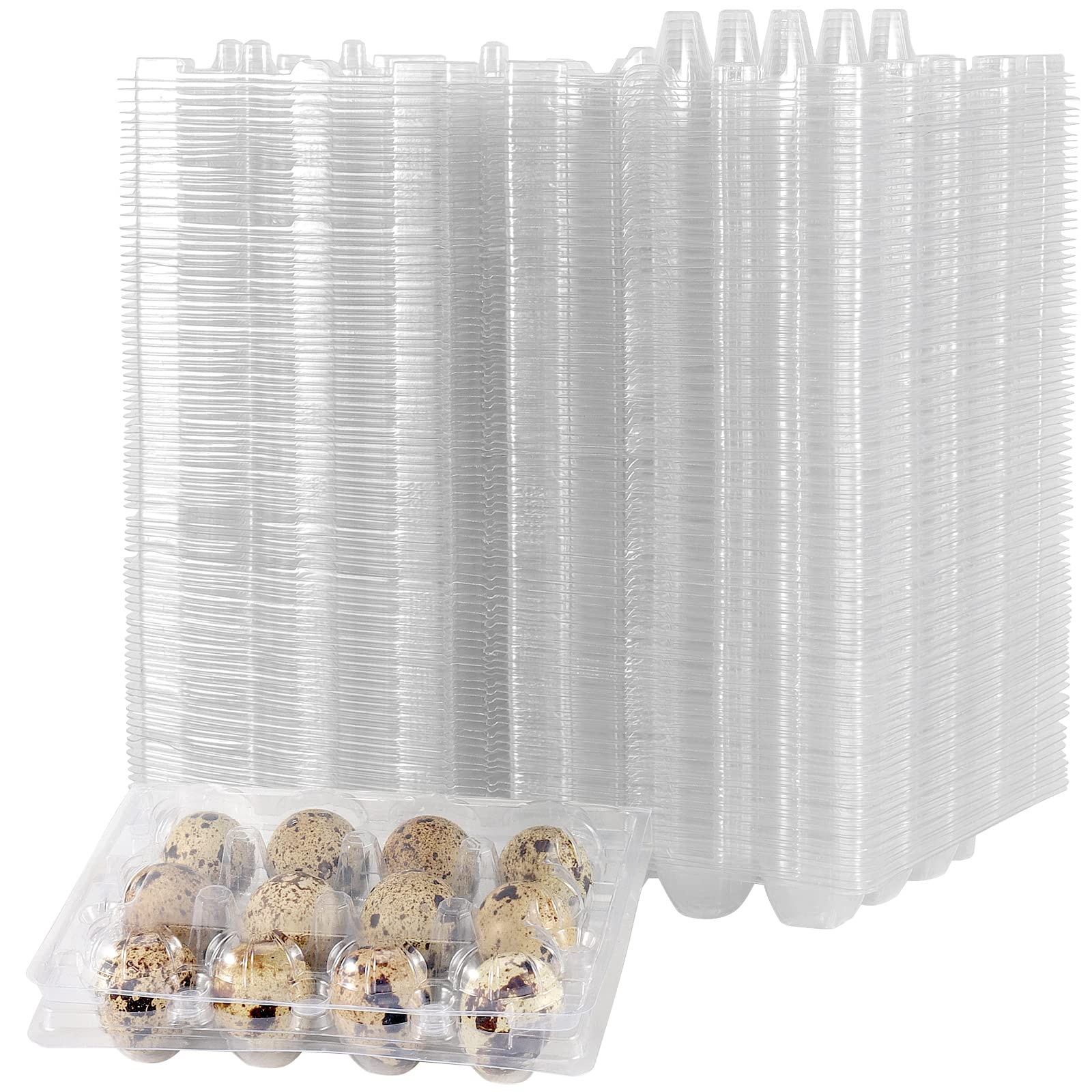 MANCHAP 150-Pack Clear Plastic Quail Egg Cartons, 12-Grid Storage Container with Lid，Clear Quail Eggs Carton Holders