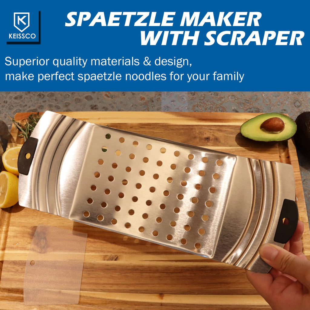 Premium Grade Stainless Steel Spaetzle Maker, Spaetzle Plane with Pastry Scraper Traditional German Egg Noodle Maker